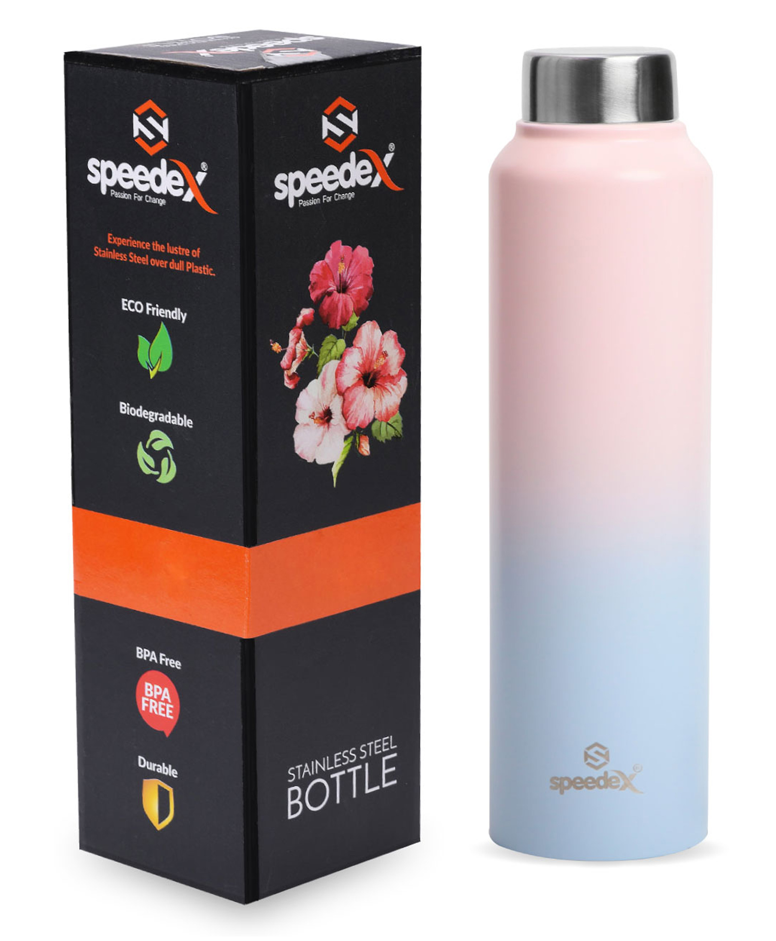 Speedex Simplex Stainless Steel 1 Liter Water Bottle Men Woman Kids (1000 ml Dual Pink Blue Steel)-image-23