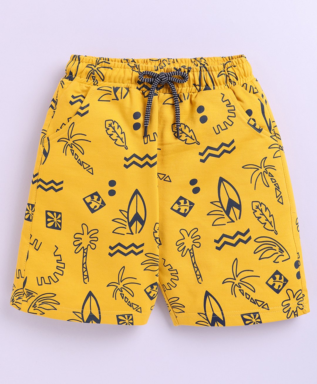 Kidcity Cotton Loop Beach Theme Printed Shorts - Mustard-picture-23