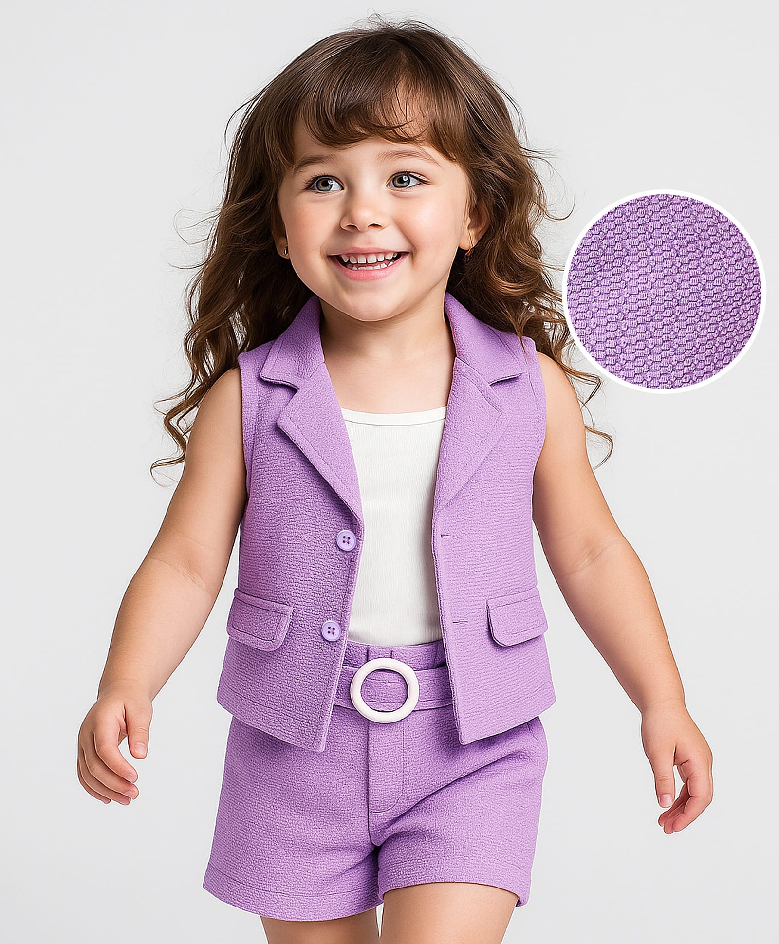 Babyhug Knit Sleeveless Solid Color Jacket and Inner T-Shirt with Shorts - Lilac-image-37