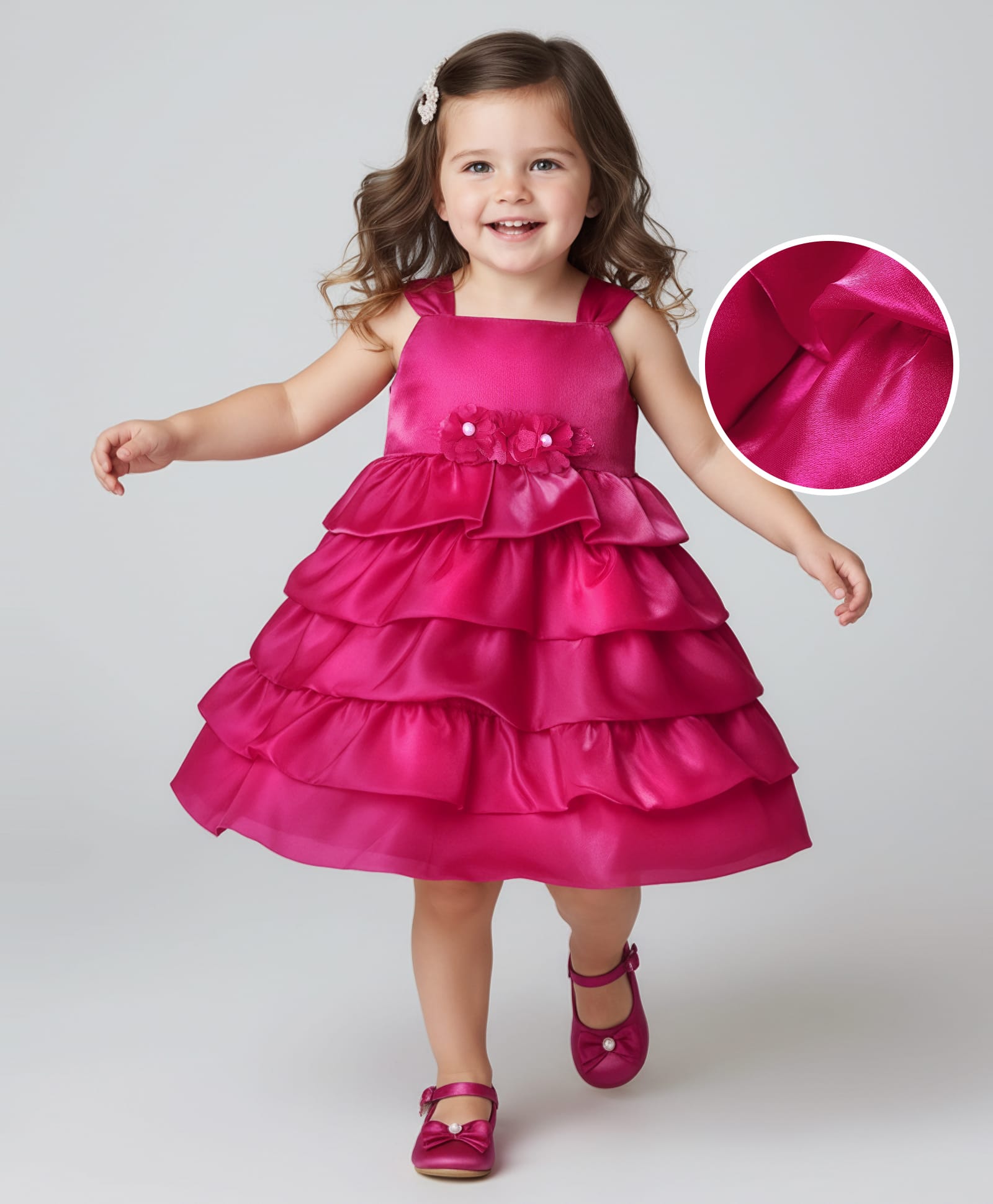Babyhug Woven Sleeveless Fit & Flare Layered Partywear Dress With Corsage Applique - Red-picture-44