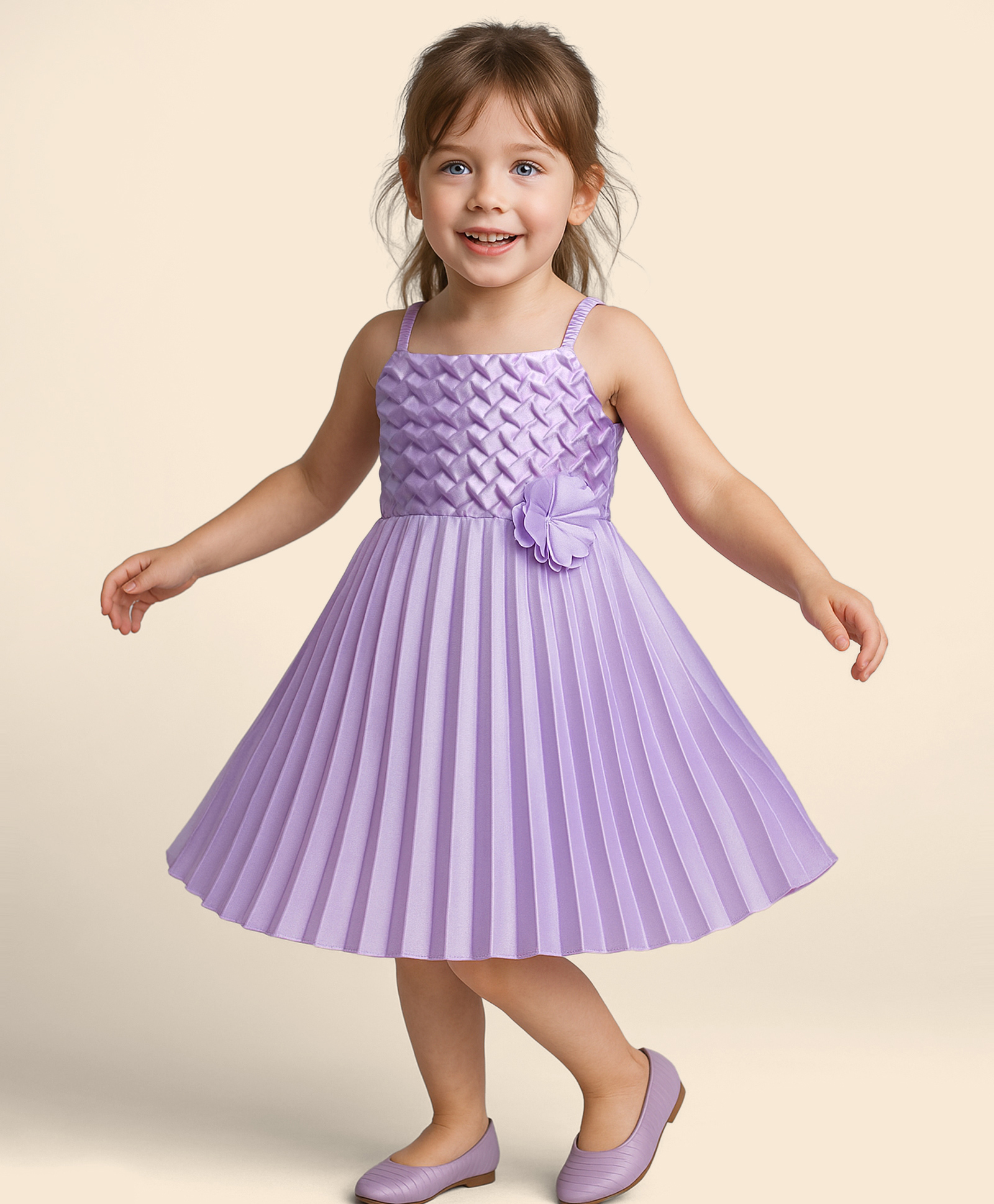 Babyhug Woven Sleeveless Party Dress with Floral Applique - Lavender-image-49