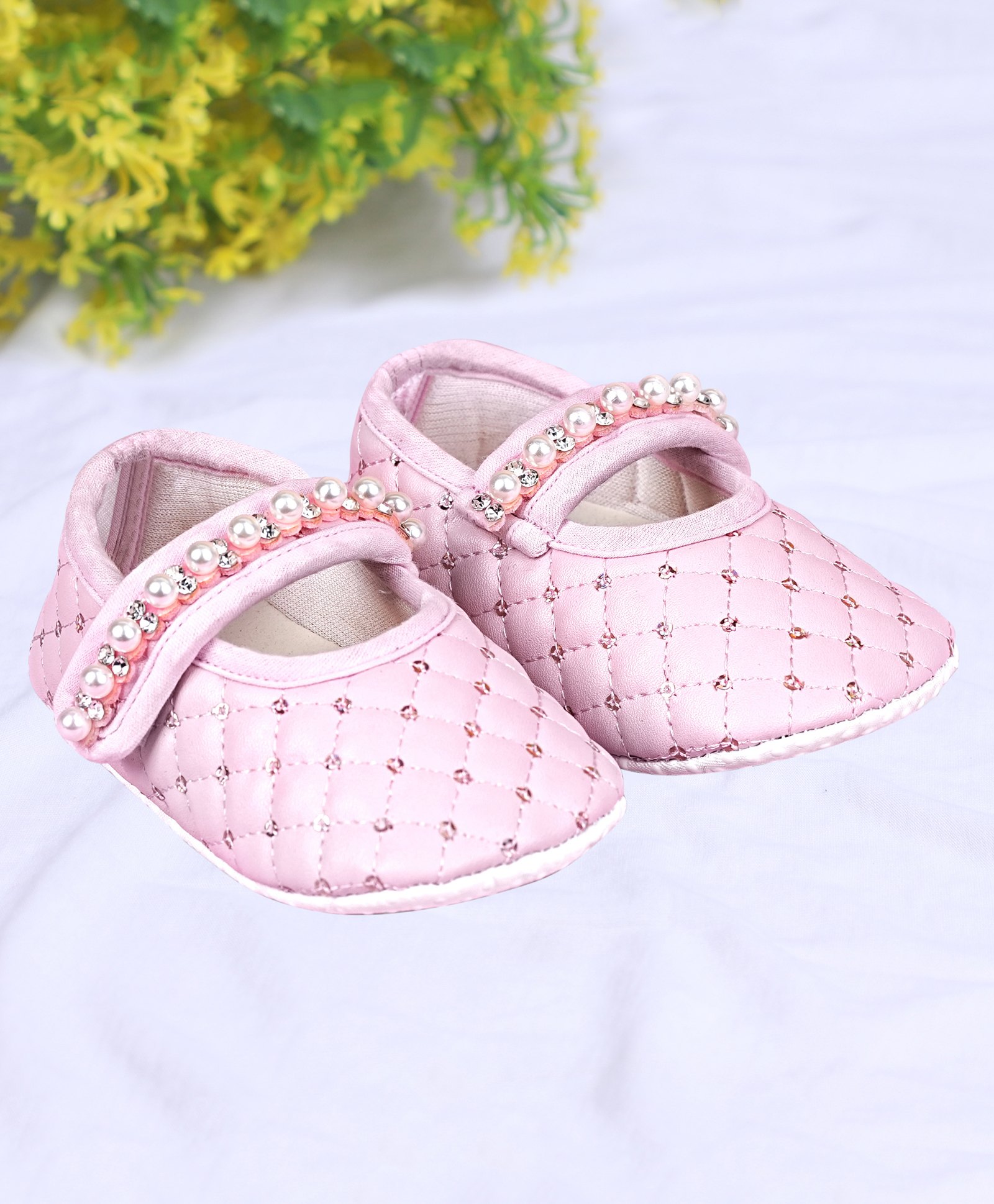 Coco Candy Pearls & Stones Embellished Velcro Closure Booties - Pink-picture-32