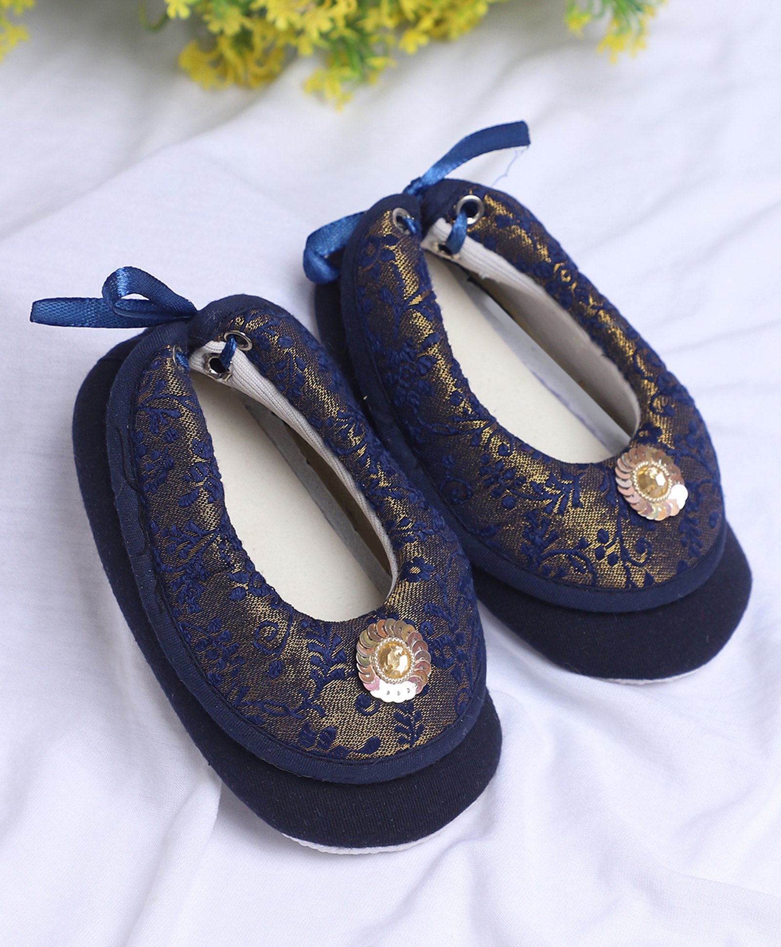 Coco Candy Floral Designed Sequins Applique Detailed Booties - Navy Blue-image-11