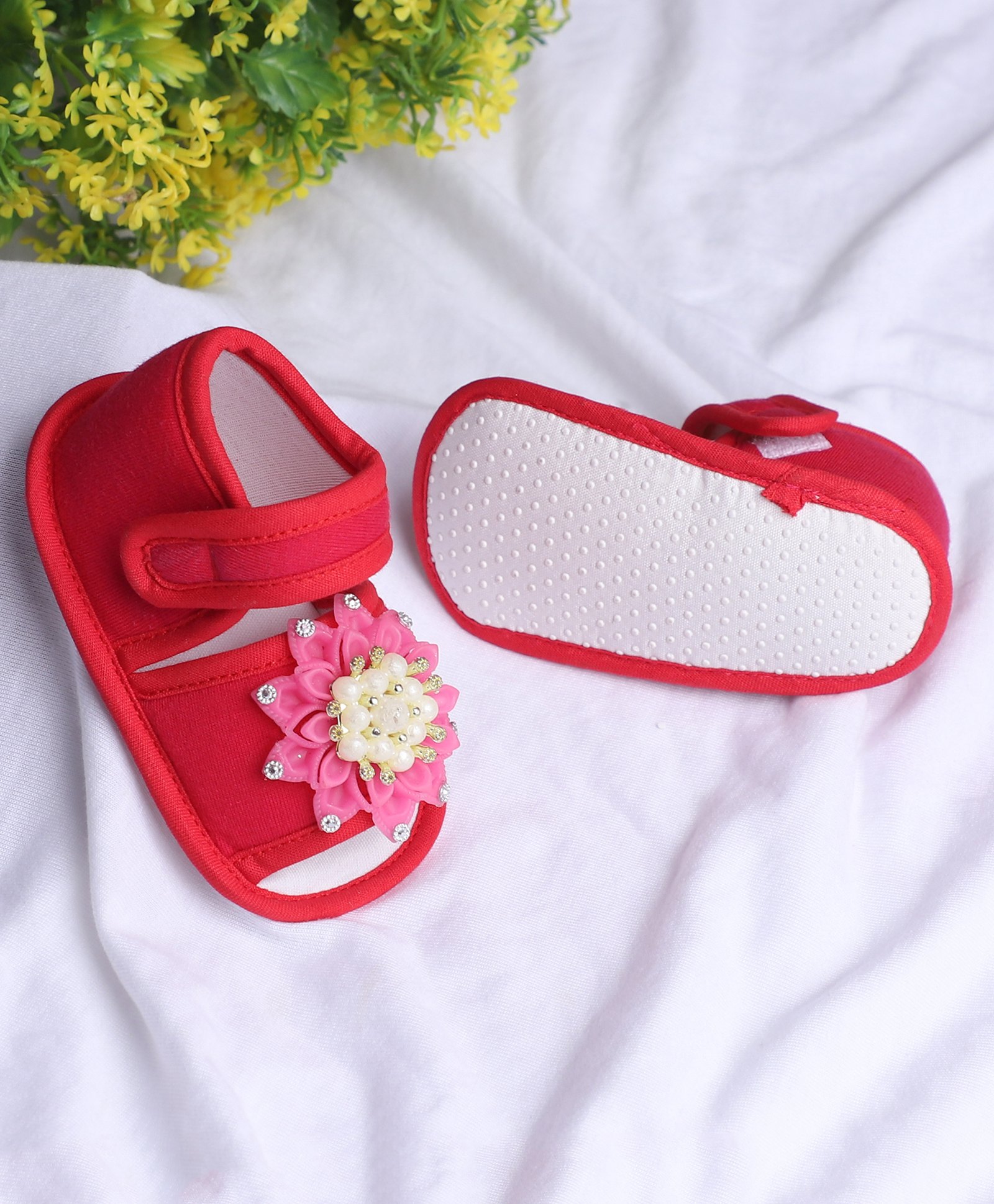 Coco Candy Floral Applique Detailed & Pearl Embellished With Velcro Closure Sandals - Dark Pink-picture-25