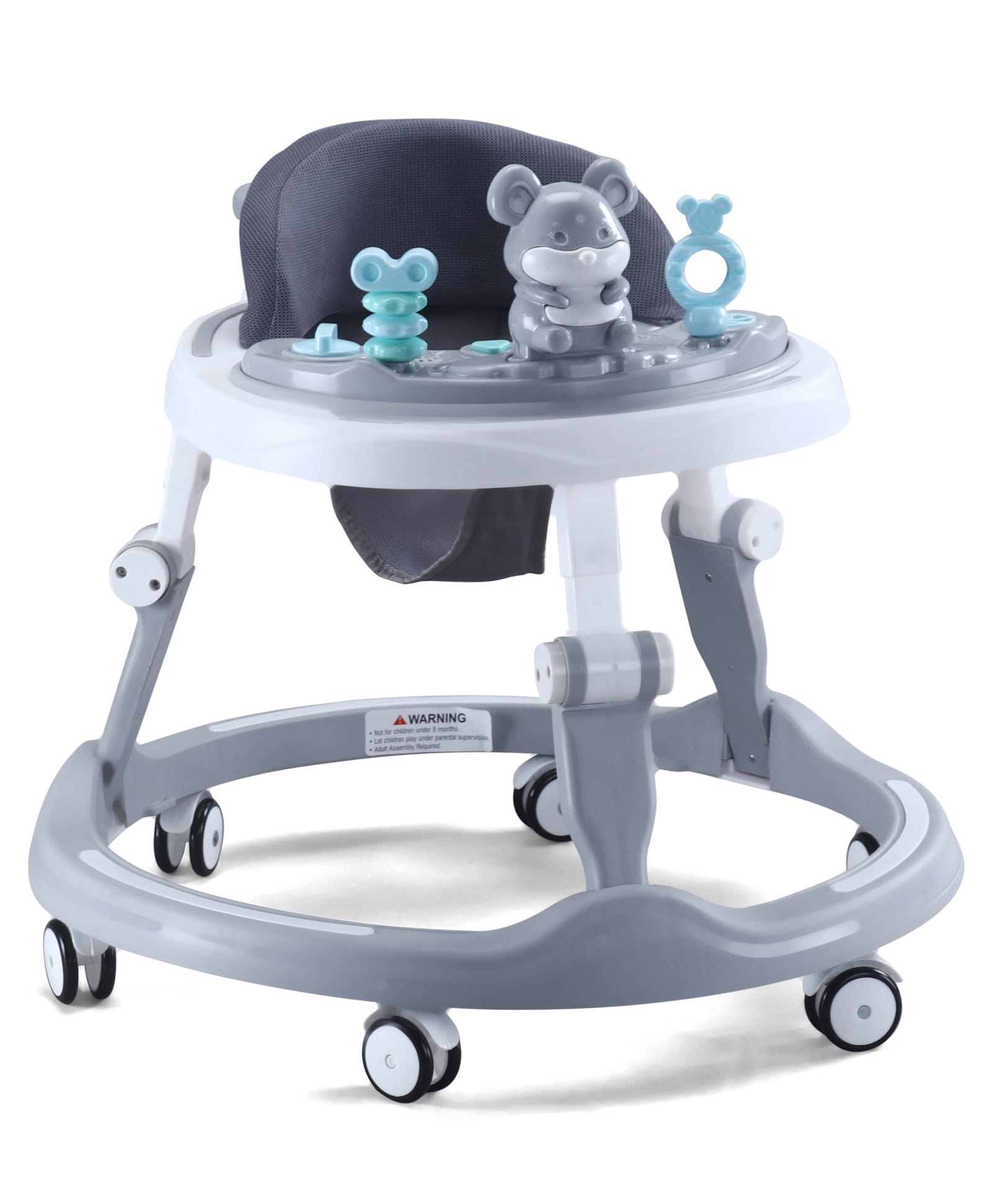 fab n funky Round Baby Walker WIth Musical Toy Tray - Grey| Adjustable Height| 360° Swivel Wheels| Detachable Toy Bar| Toys 6 to 24 Months Boys and Girls| Activity Gift-picture-24