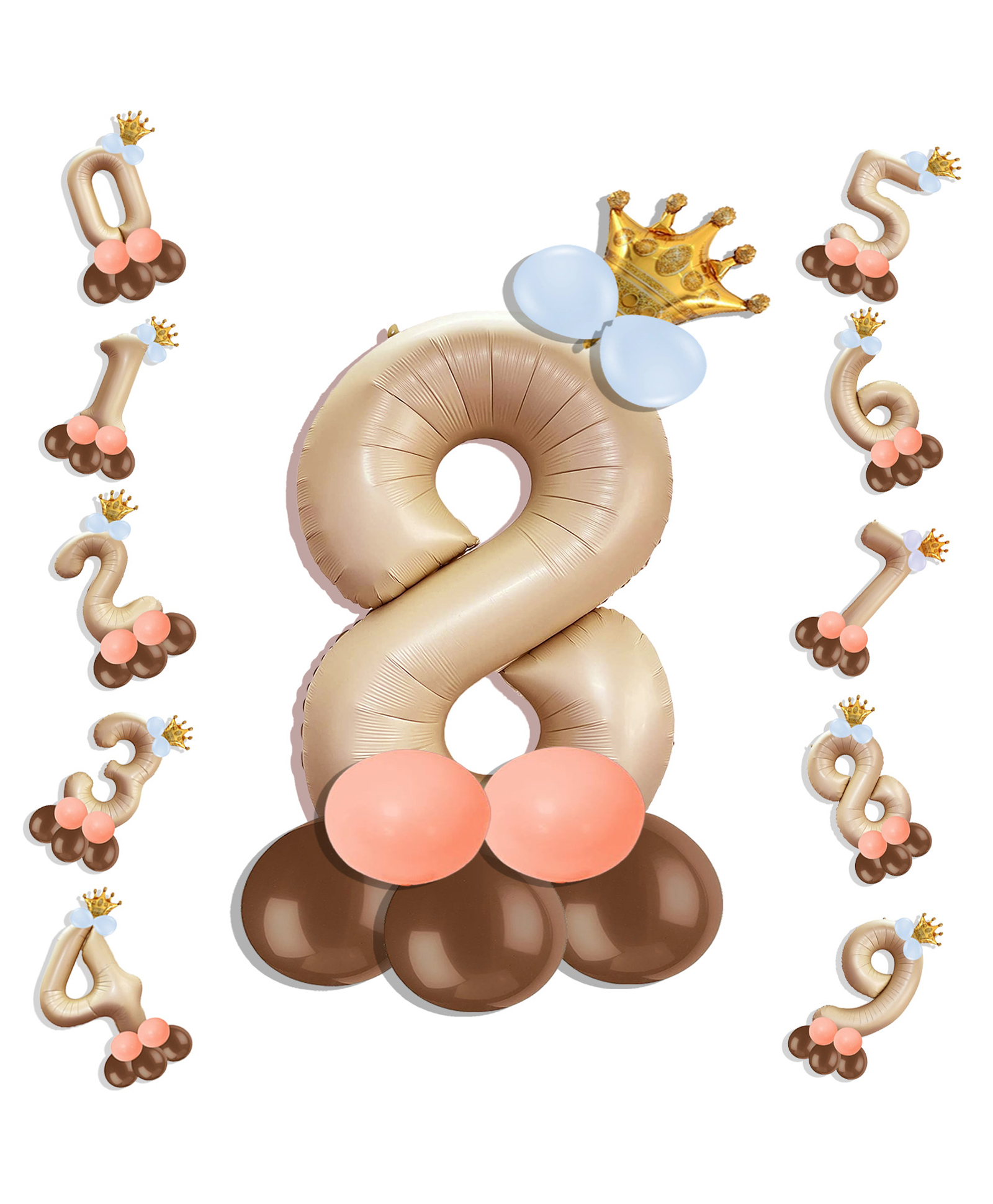 Shopperskart 8 Eight 32 Inch Number Foil Balloon For 8th Birthday Decoration Kit Items -Pack of 14-Beige Color-picture-13