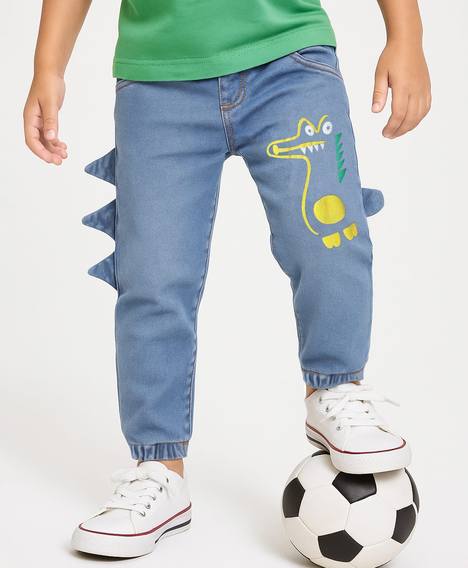 Mark & Mia Denim Full Length Jeans with Dino Print & Spikes Detailing - Light Blue-picture-13