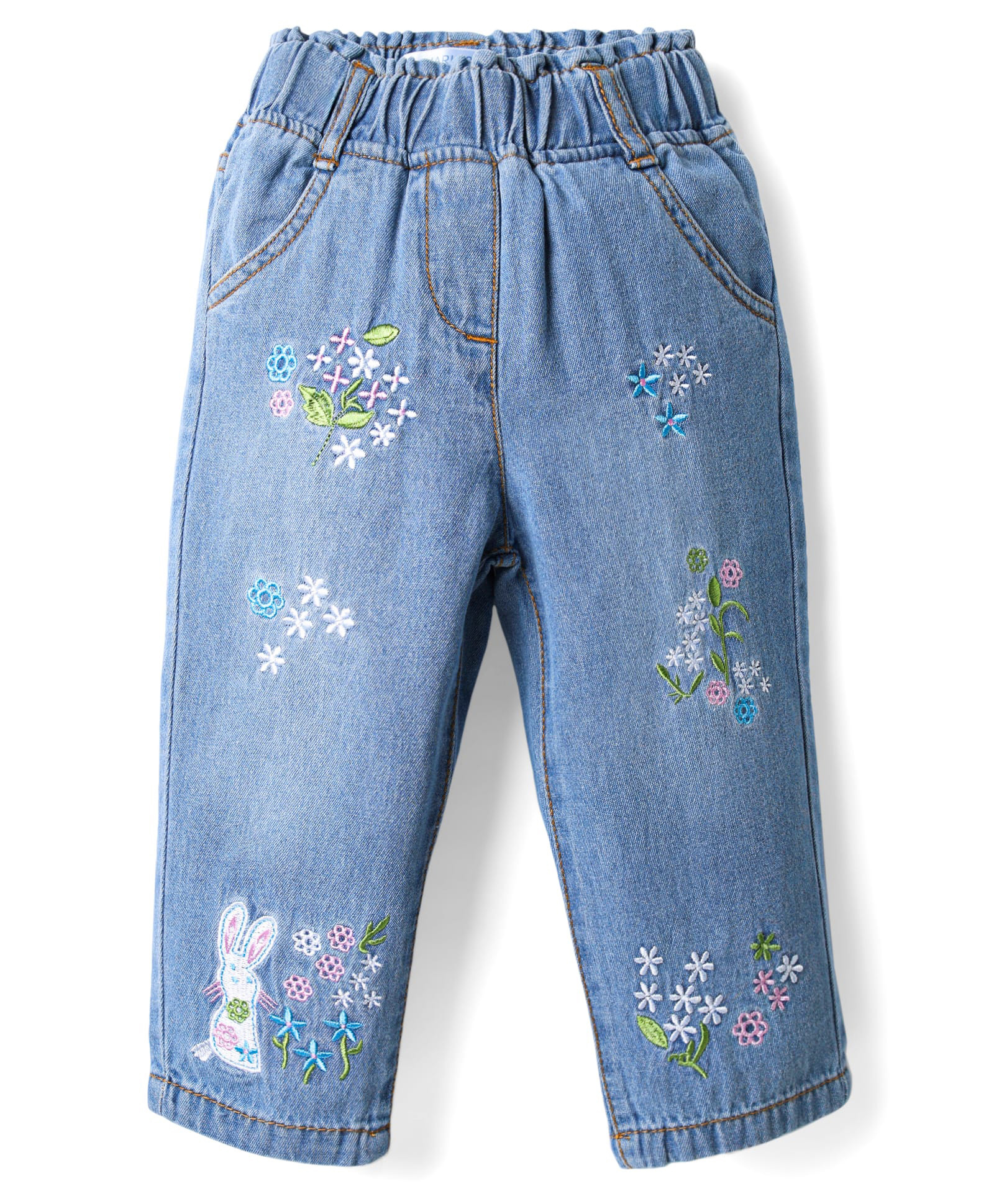 kookie kids Mark & Mia Denim Full Length Jeans With Floral Embroidery - Light Blue-picture-27