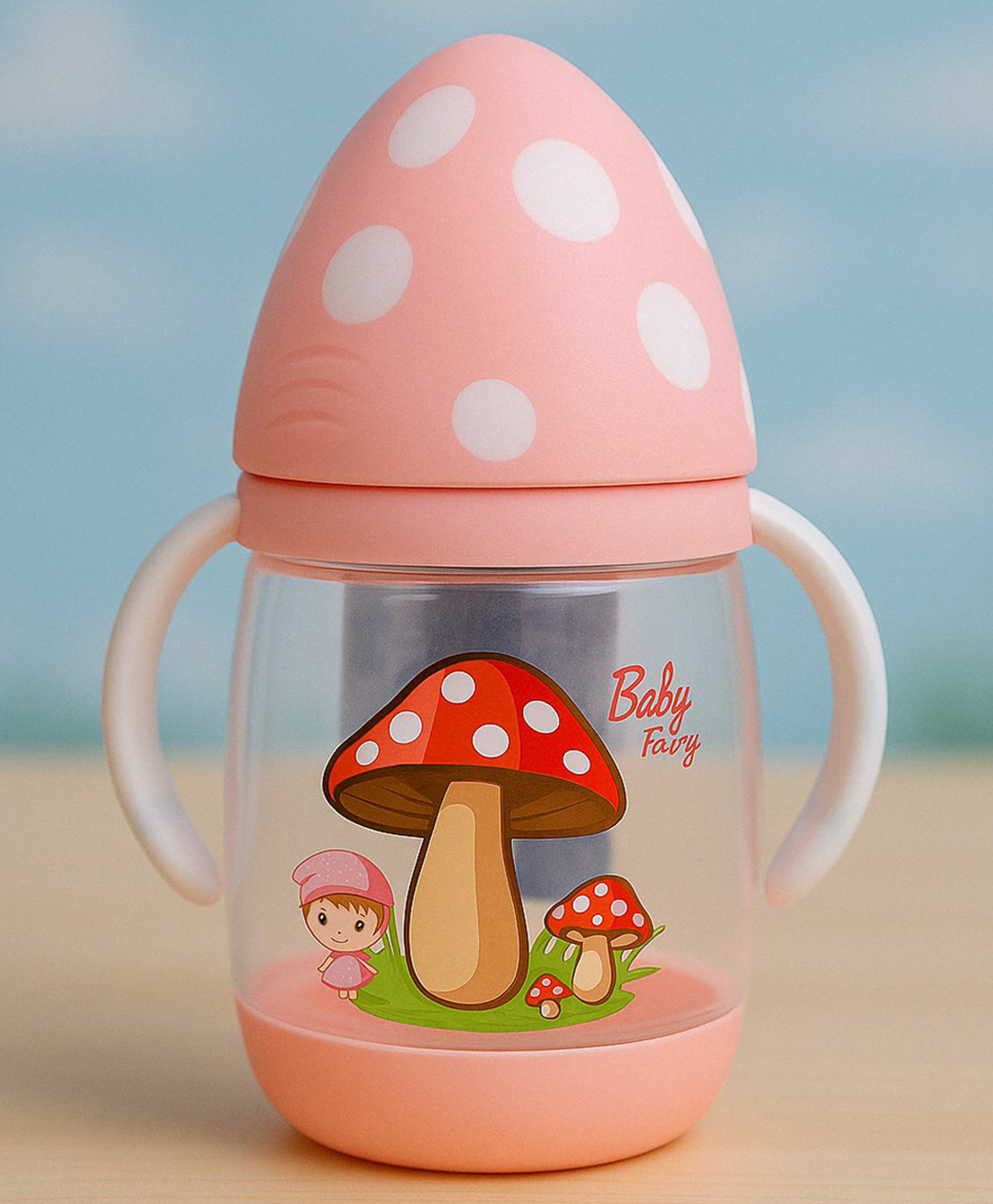 Badal Kidz BPA Free Baby Mushroom Sipper Cup with Silicone Nipple Sippy Cup with Soft Silicone Spout Soft Silicone Nipple Sipper Cup with Handle - Pink-picture-23