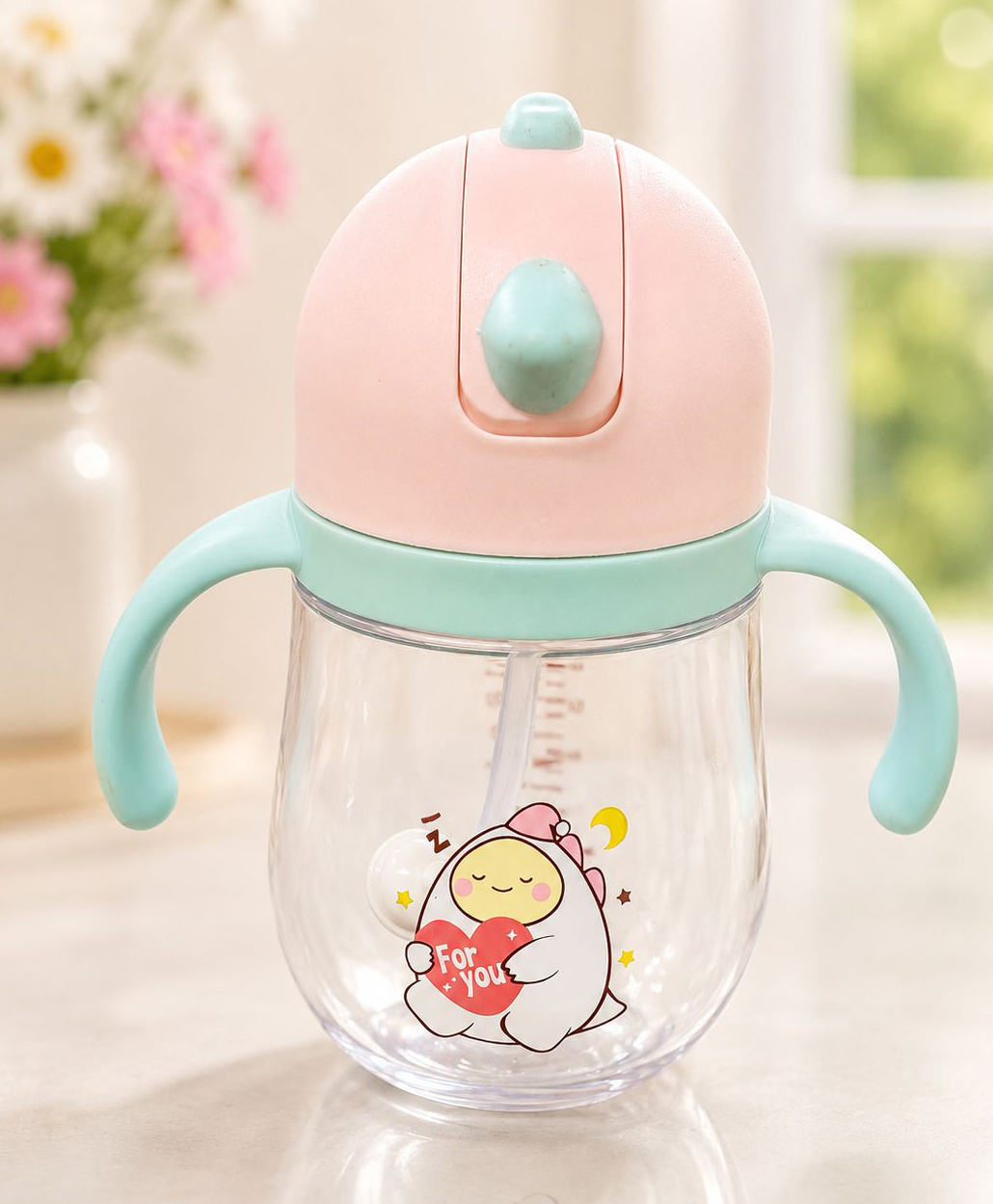 Badal Kidz Flap Baby Silicone Straw Sipper With Handle L Spill Proof Sipper 120ml - Pink-image-38