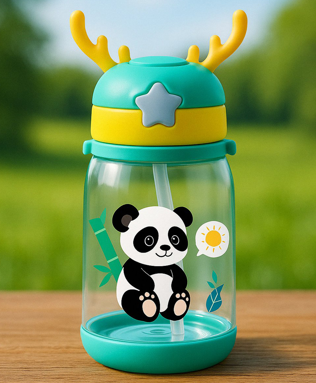 Badal Kidz Deer HornPlastic Baby Silicone Straw Sipper Spill Proof Sipper - Green - 600 ml-image-43