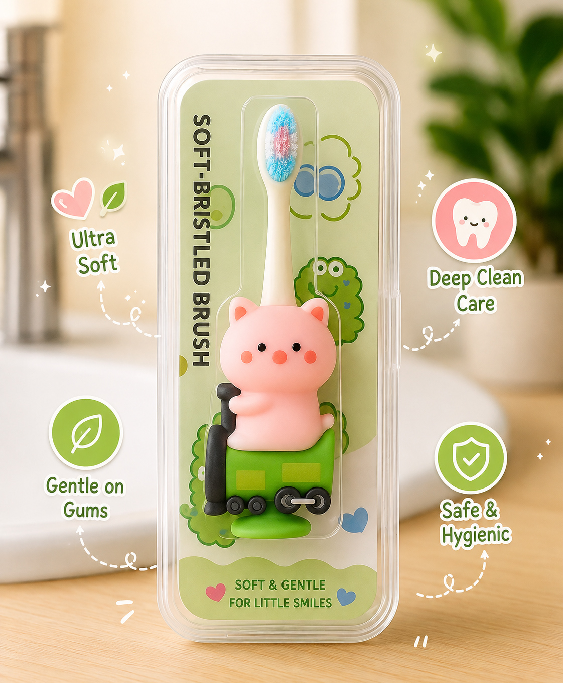 Badal kidz children's electric toothbrush with cartoon characters, soft bristles battery operated kids cartoonic - purple