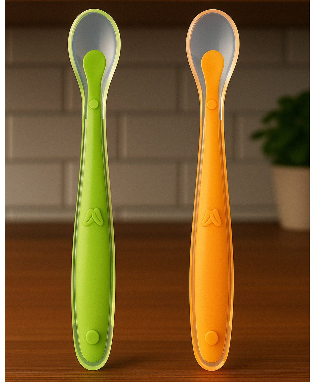 Badal Kidz Feeding Spoon With Ultra Supple 100% Silicone Tip,Bpa Free - Green & Orange (Pack OF 2)-picture-28