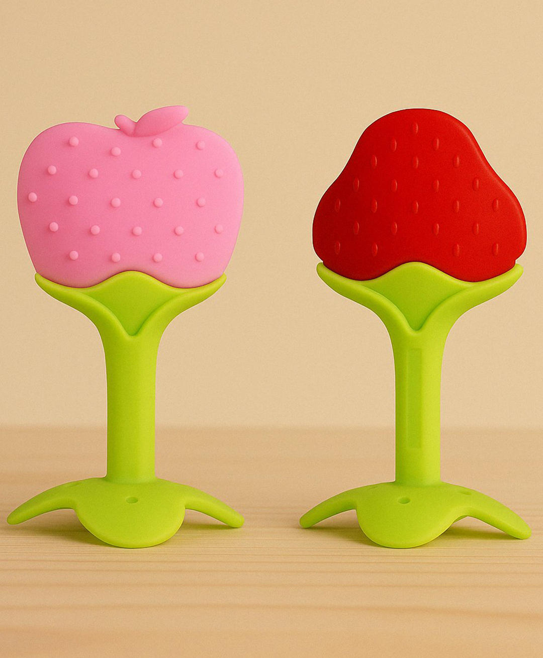 Badal Kidz Silicone BPA Free Natural Tree Shape Teether 100% Bpa Free Non Toxic - Pink & Red (Pack Of 2)-image-47