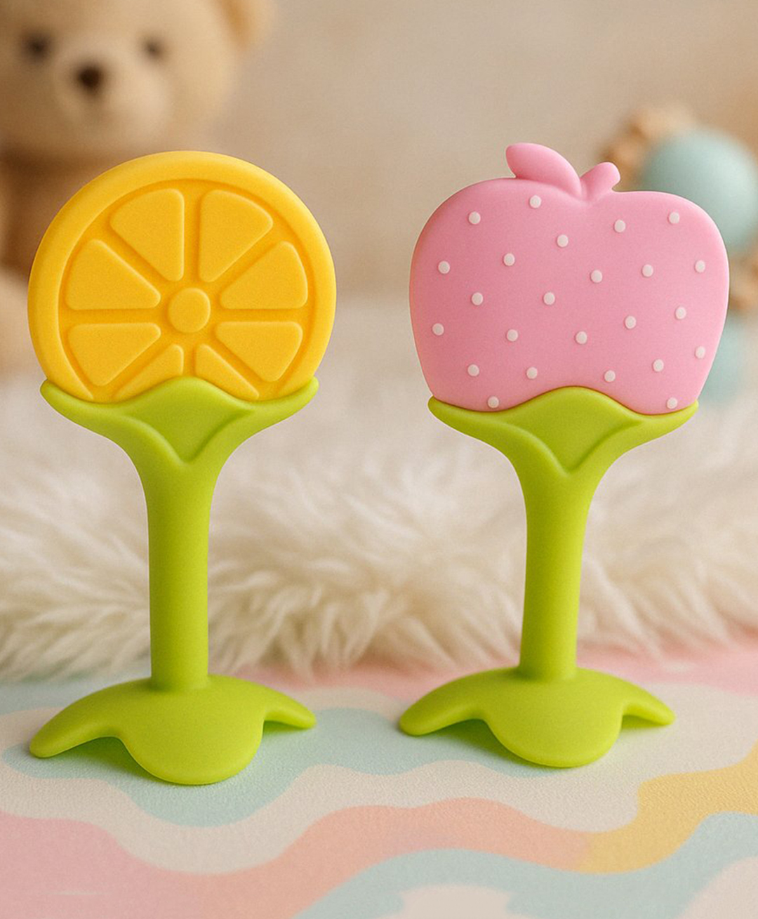 Badal Kidz Silicone BPA Free Natural Tree Shape Teether 100% Bpa Free Non Toxic - Orange & pink (Pack Of 2)-picture-17
