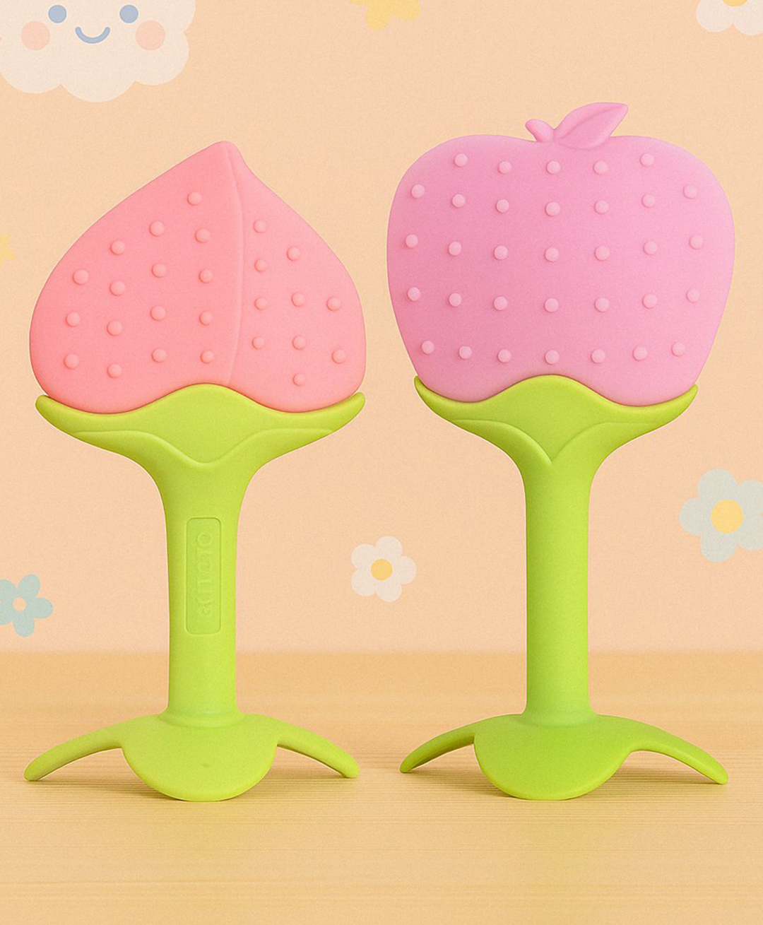 Badal Kidz Silicone BPA Free Natural Tree Shape Teether 100% Bpa Free Non Toxic - Peach & Pink (Pack Of 2)-picture-26