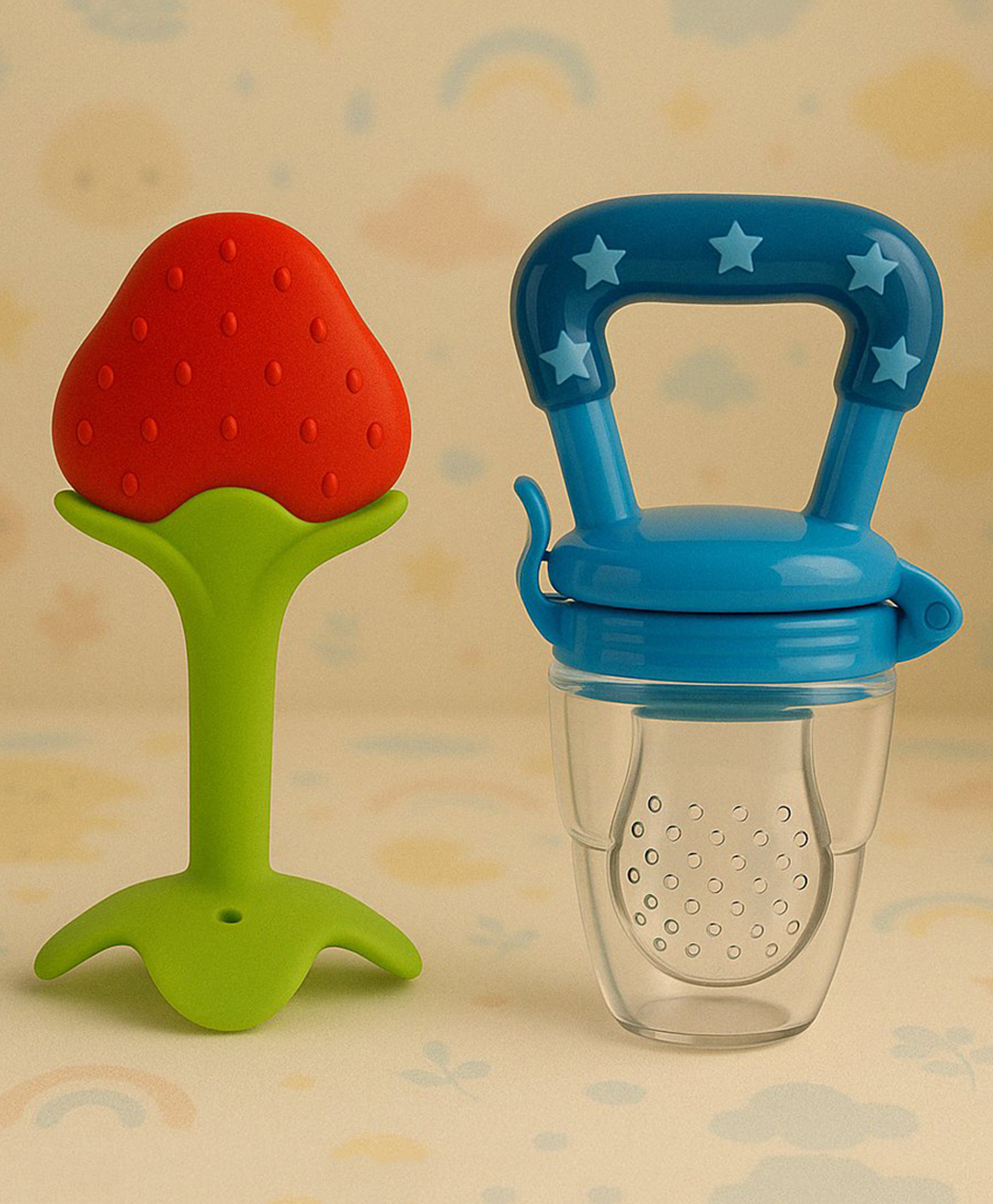 Badal Kidz Bpa Free 100 % Silicone Fruit Shape Teether And Fruit Feeder - Red& Blue(Pack Of 2)-image-17