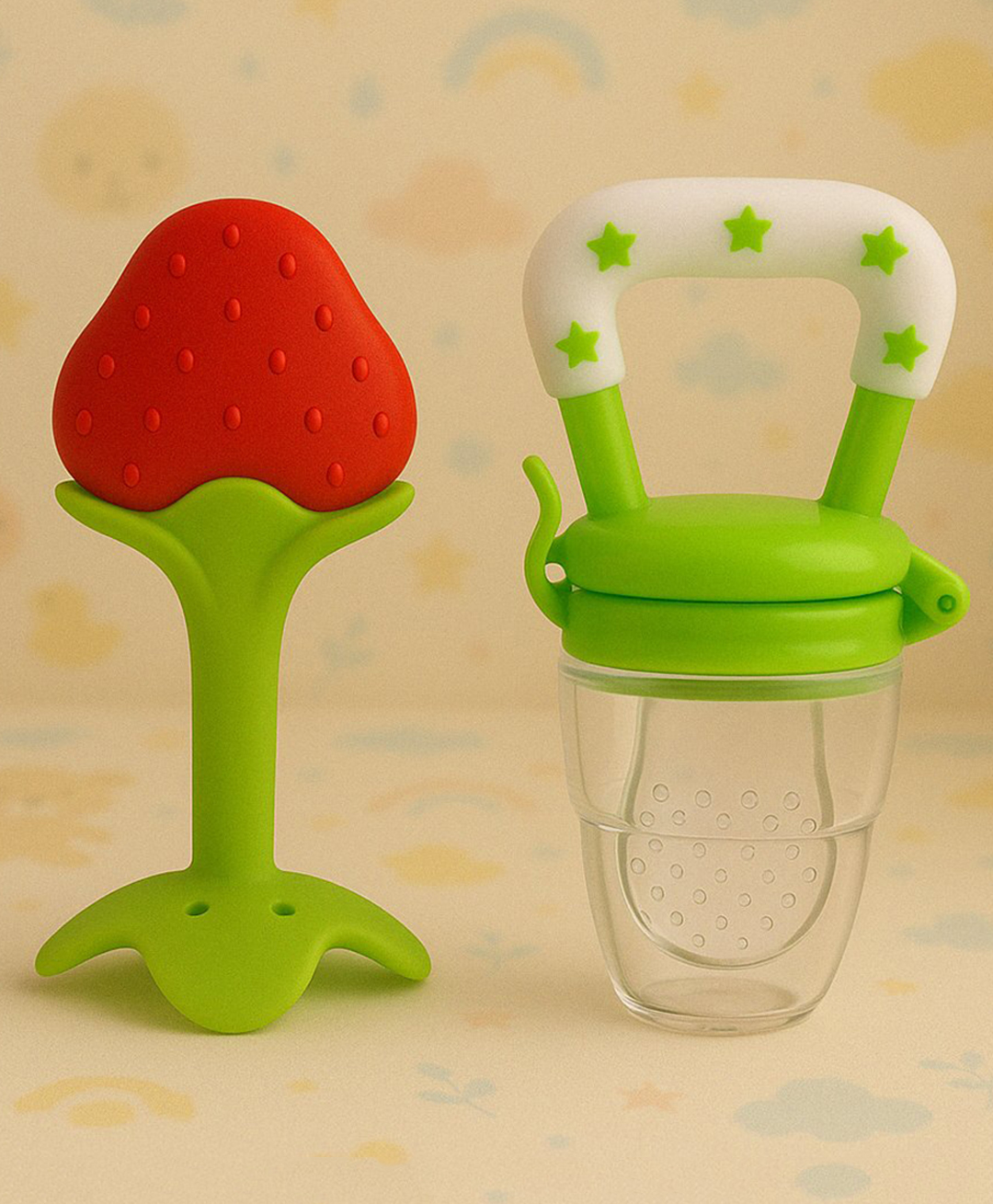Badal Kidz Bpa Free 100 % Silicone Fruit Shape Teether And Fruit Feeder - Red& Green(Pack Of 2)-image-47