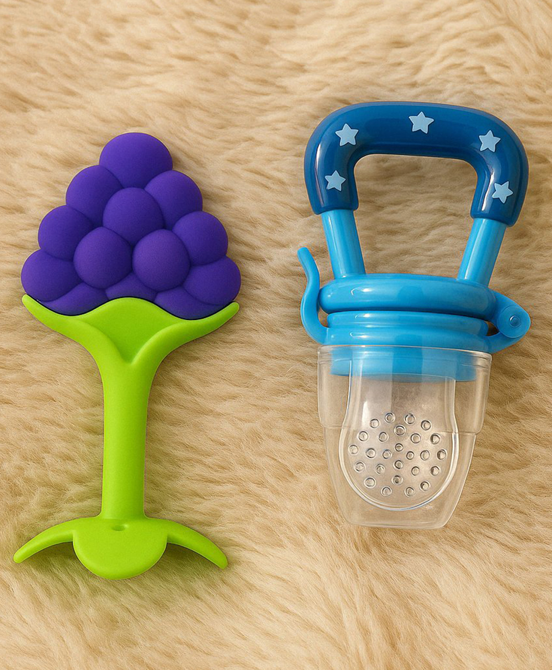 Badal Kidz Bpa Free 100 % Silicone Fruit Shape Teether And Fruit Feeder - Blue & Blue (Pack Of 2)-picture-20