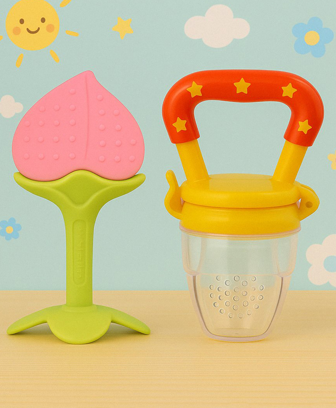 Badal Kidz Bpa Free 100 % Silicone Fruit Shape Teether And Fruit Feeder - Peach & Yellow (Pack Of 2)-image-27