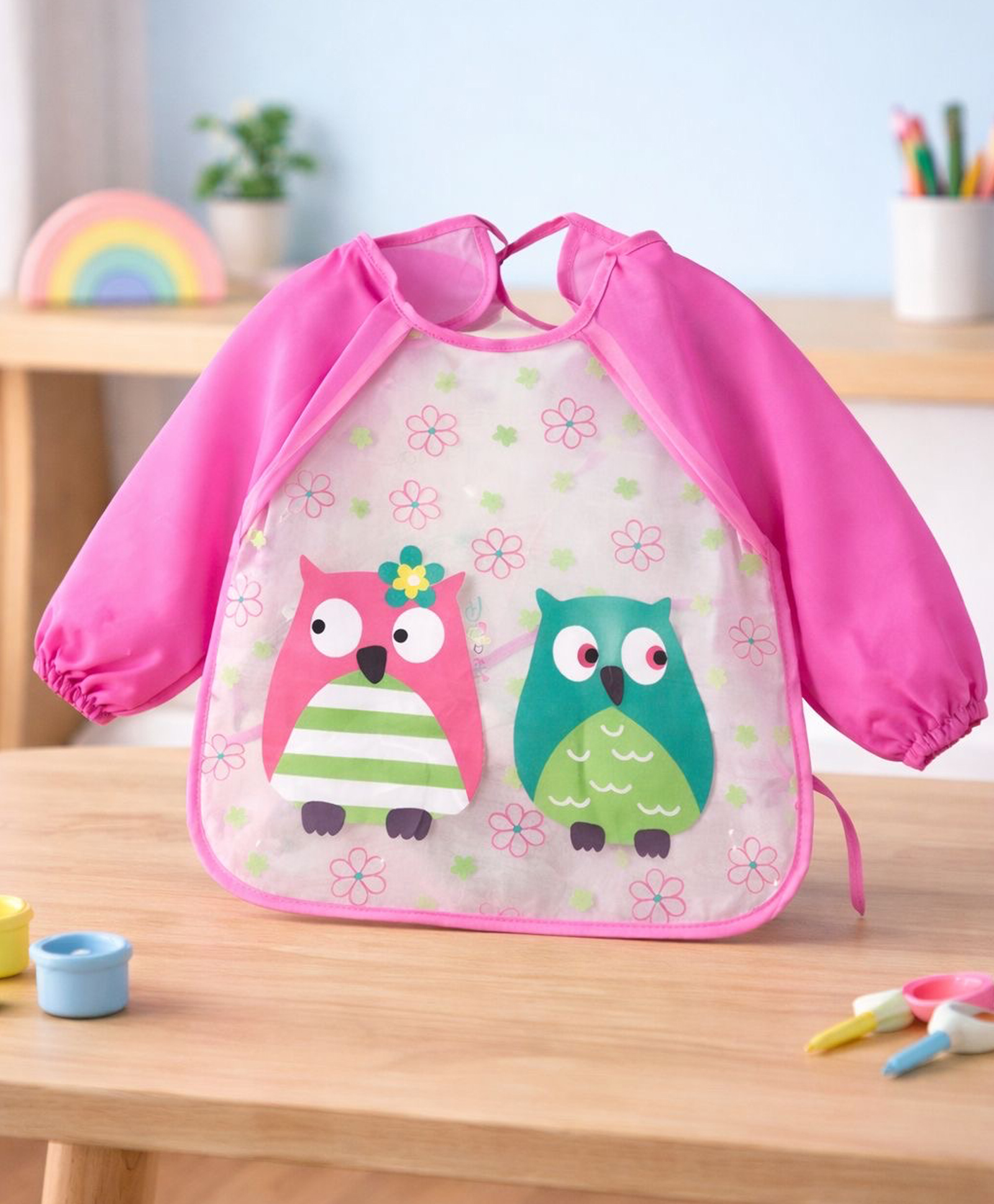 Badal Kidz Long Sleeve Bibs, Waterproof Baby Bibs, Toddler Sleeved Bib, Baby Smock for Eating Feeding, 6-24 Months -Pink