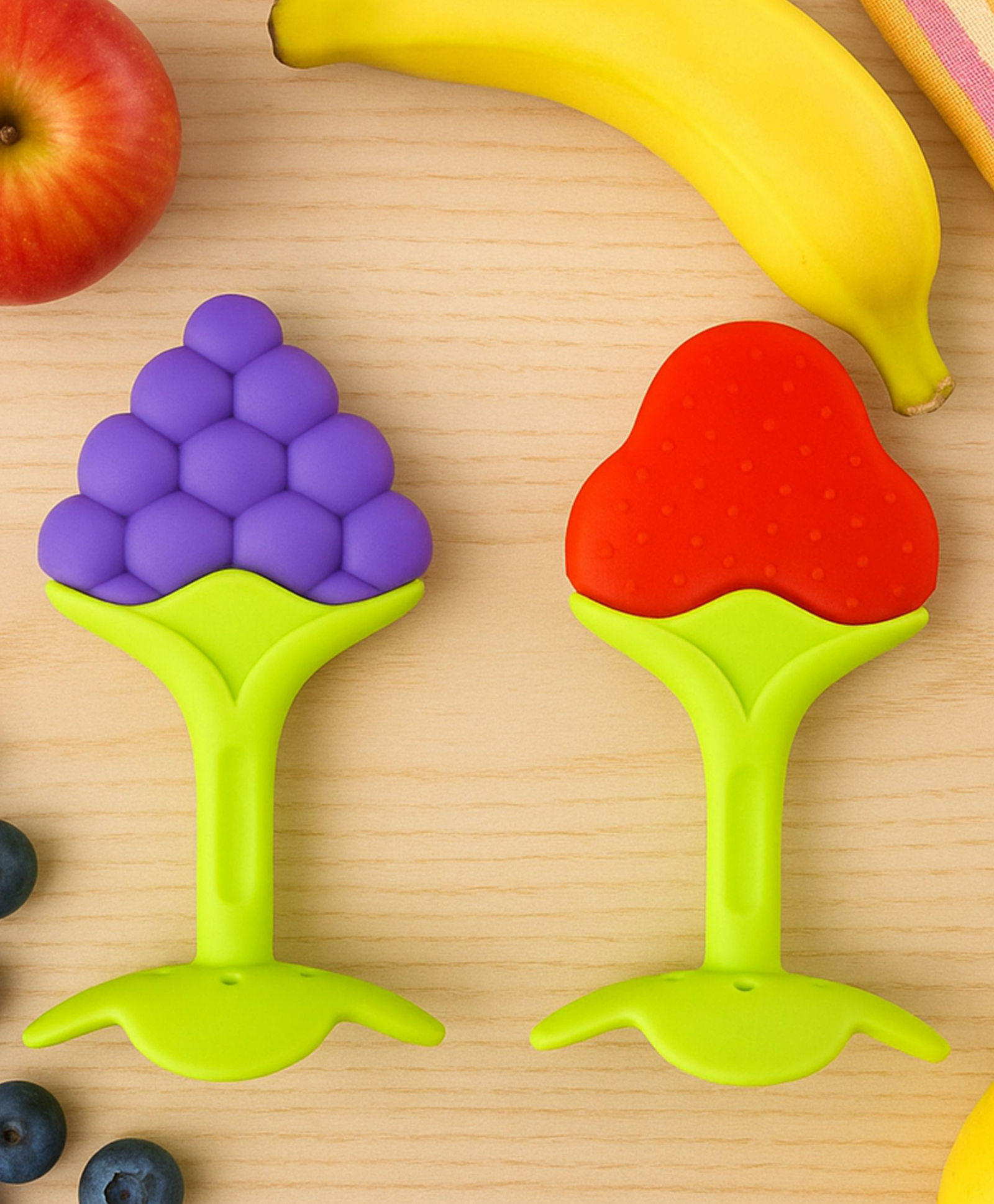 AEREX Fruit Shape Baby Teether | Soft Silicone Bpa Free Natural Organic Nipple Teether for Newborn Infant, Babies | Teething Toys for Babies with Storage Case (Multicolor) | Pack of 2-picture-14