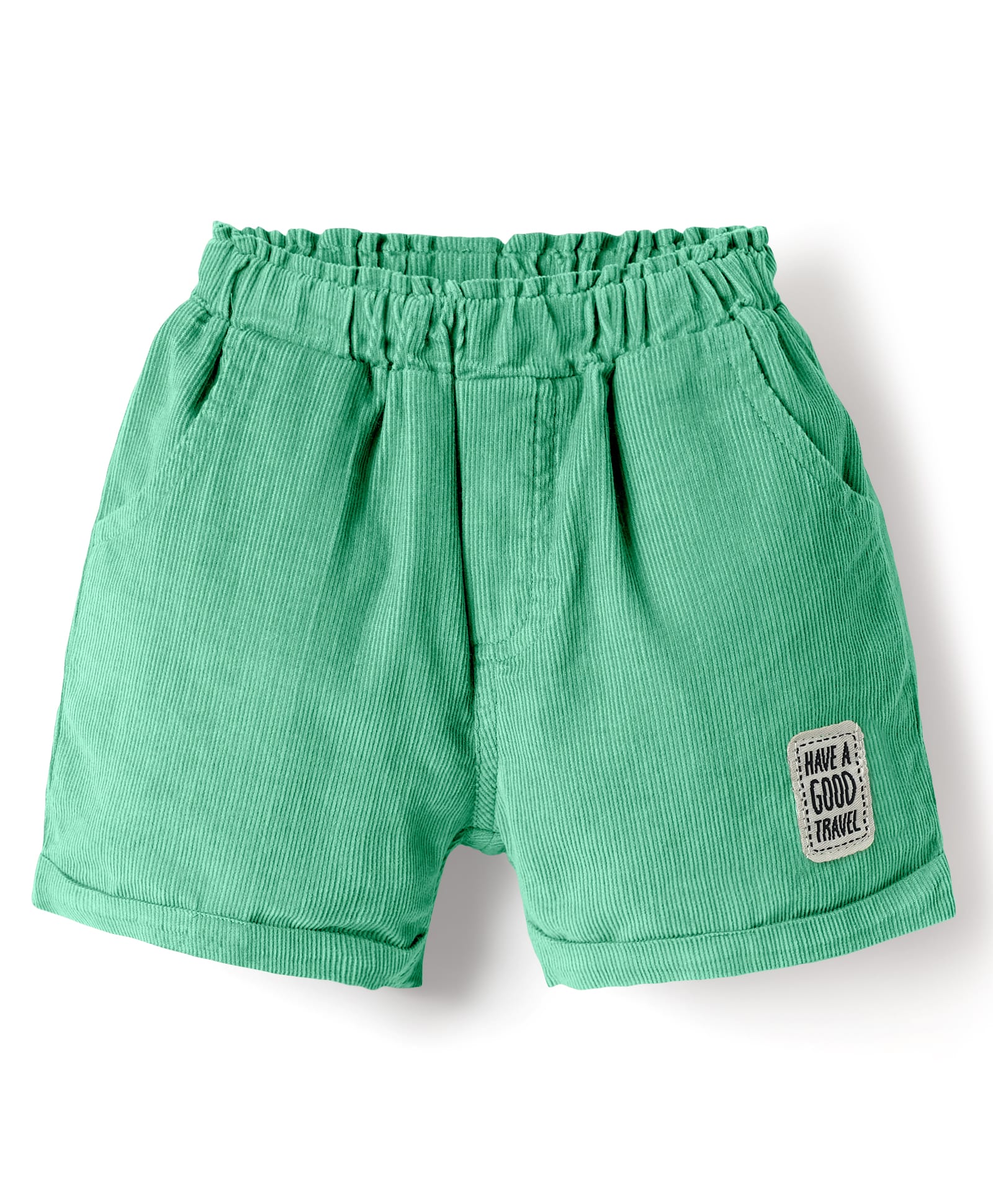 Ollypop Cotton Woven Knee Length Solid Colour Shorts With Patch Detailing - Light Green-picture-9