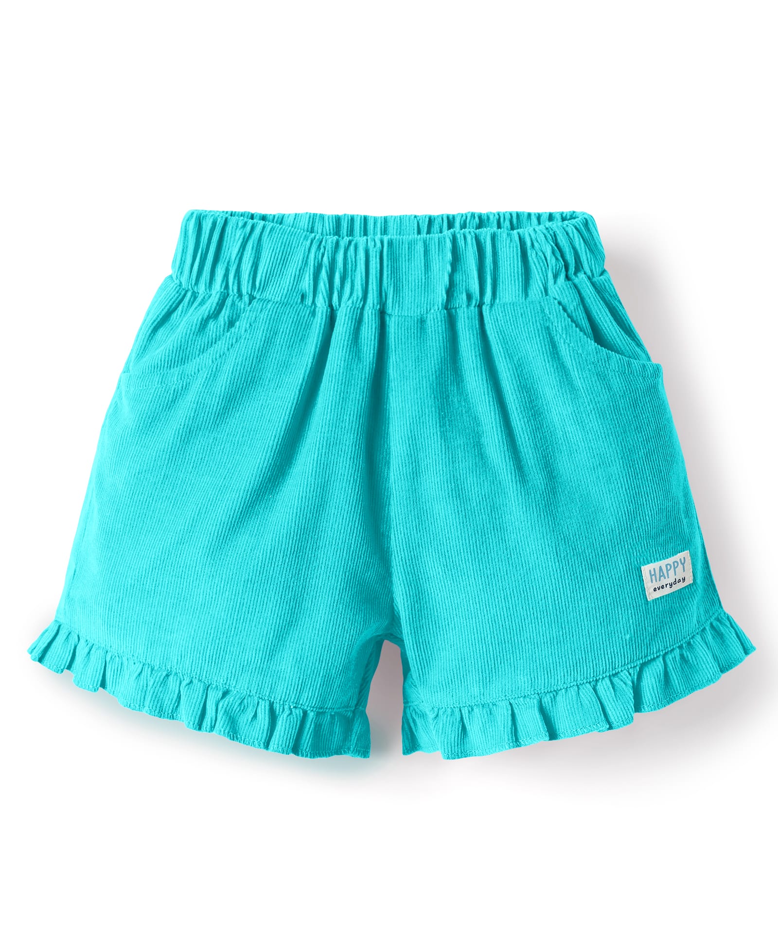 Ollypop Cotton Woven Knee Length Solid Colour Shorts With Patch Detailing - Teal Blue-picture-24