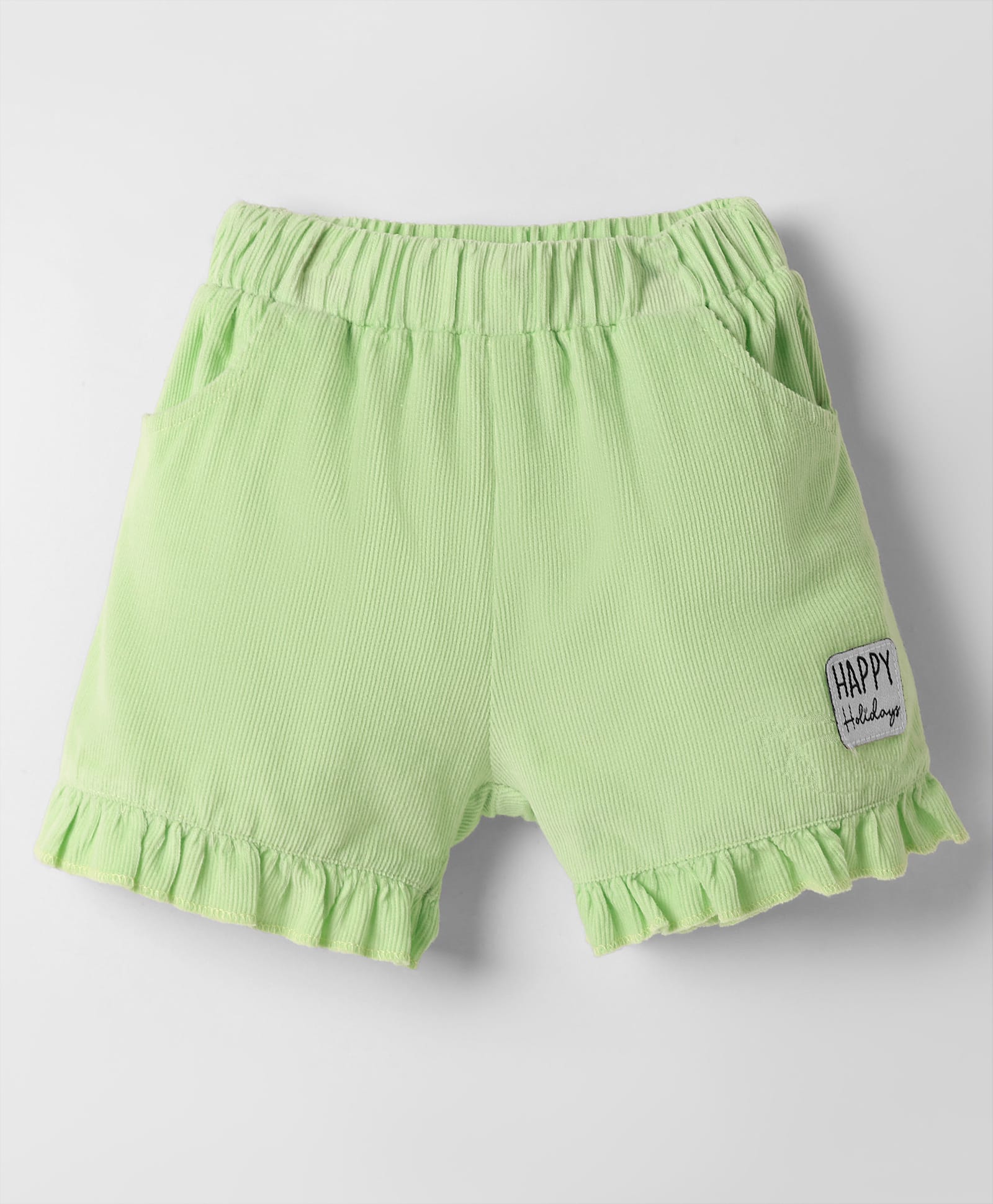 Ollypop Cotton Woven Knee Length Solid Coloured Shorts With Patch Detailing - Light Green-picture-13
