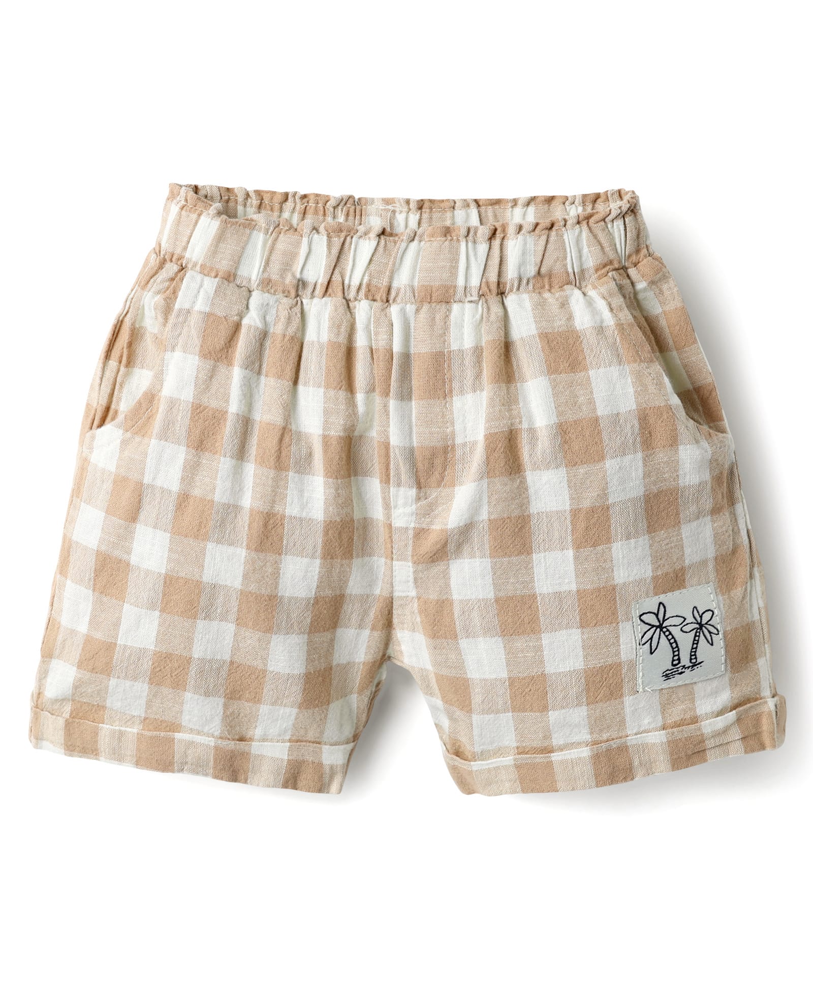 Ollypop Cotton Woven Knee Length Checked Shorts - Light Brown-picture-20