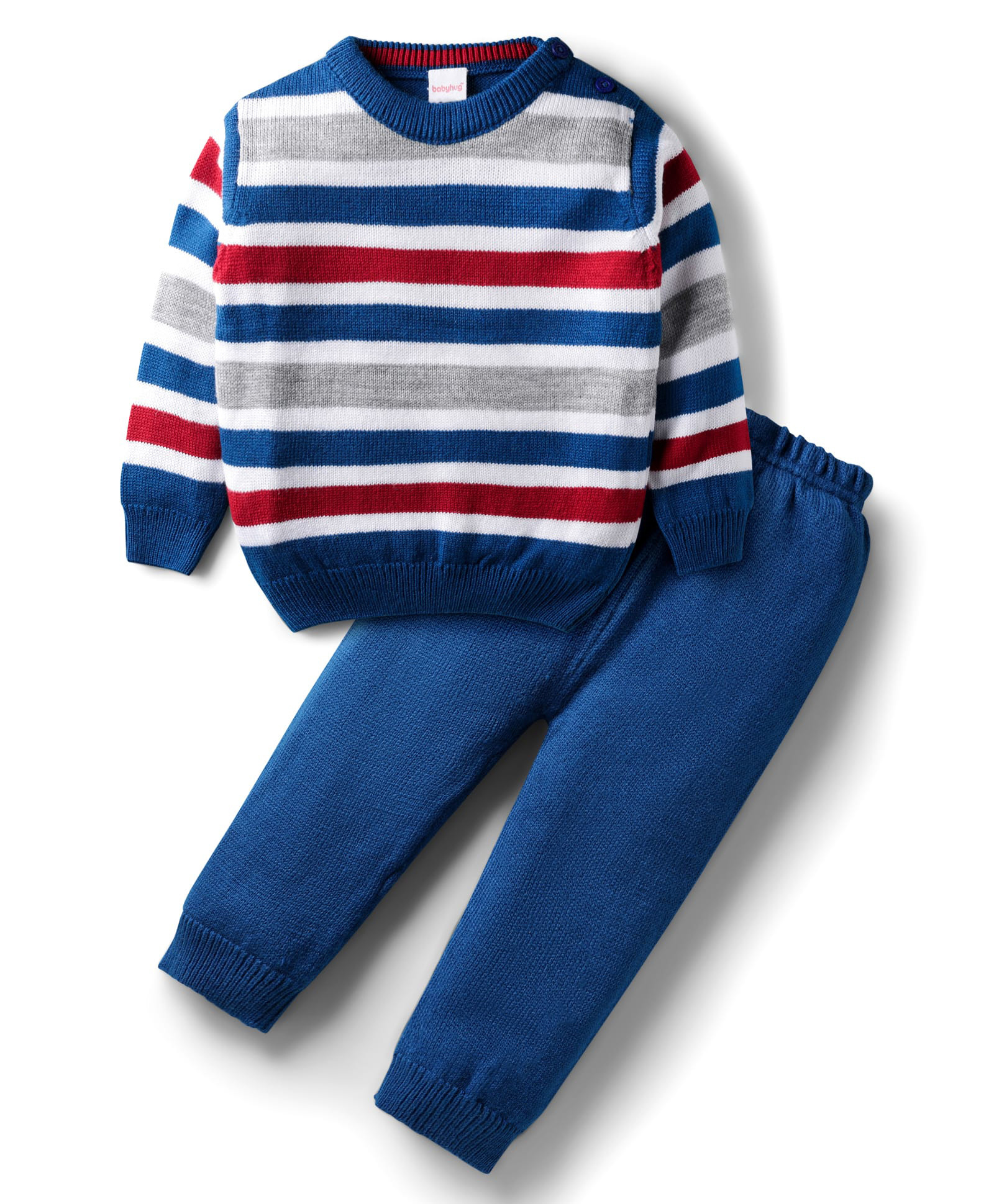 Babyhug Knit Full Sleeves Sweater Set with Stripes Design - Blue-image-39