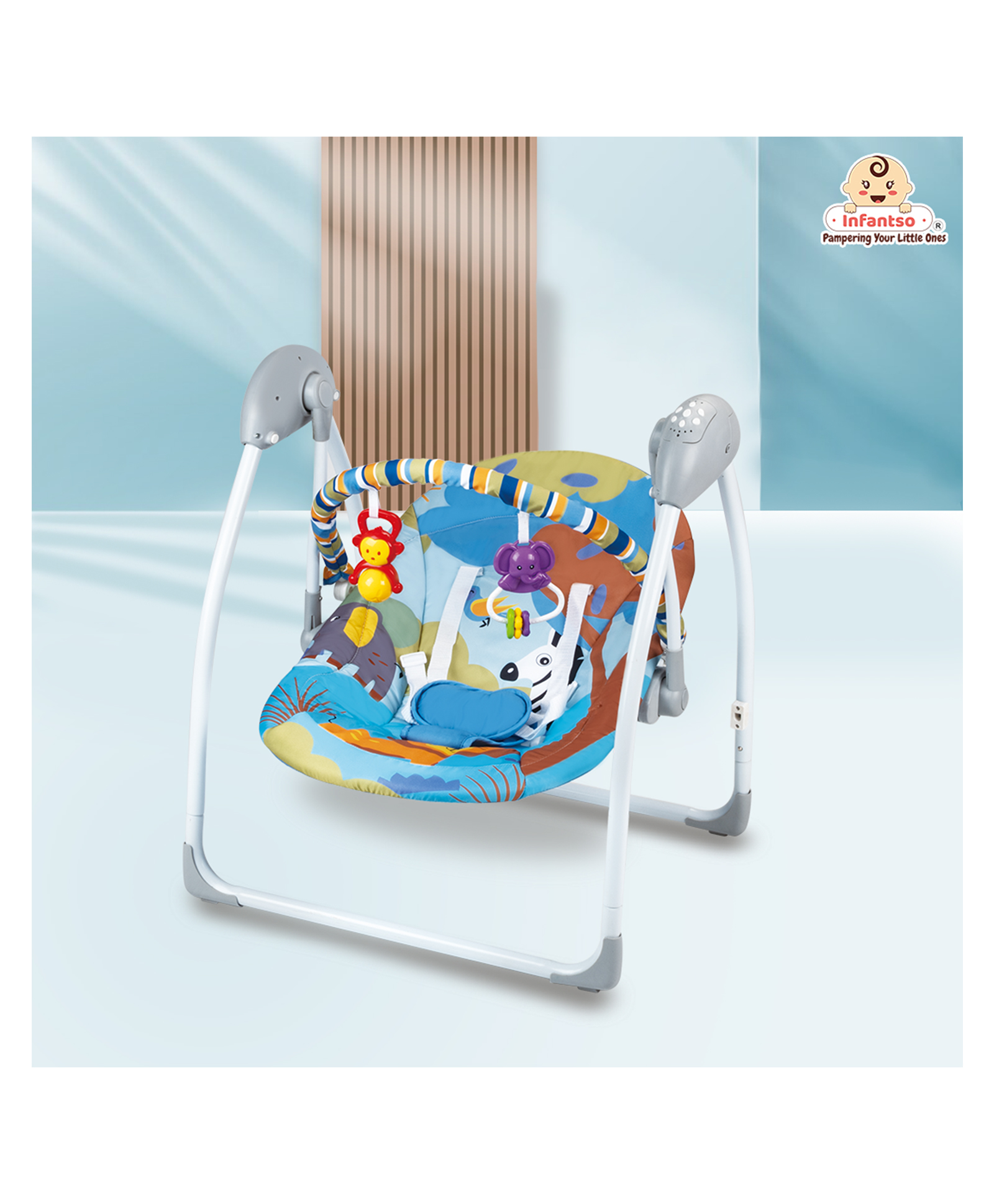 Infantso Automatic Baby Swing with Hanging Toys & Remote Control - Blue-image-1