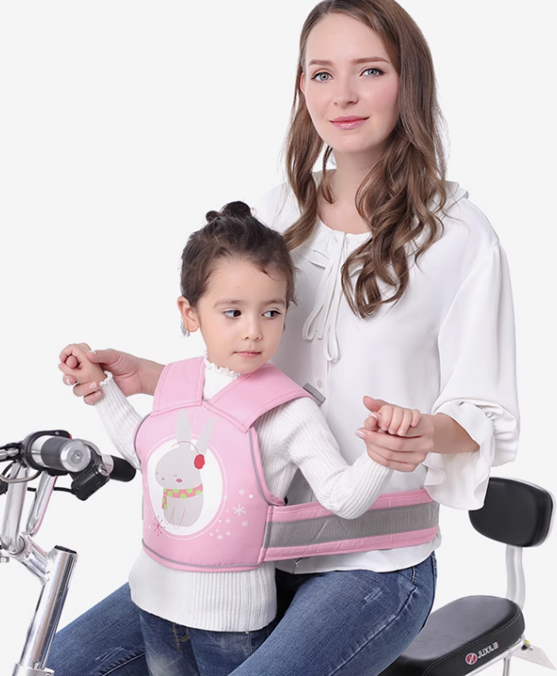 INFANTSO Kids Safety Belt for Two Wheeler Kids Bike Belt with Detachable Storage Bag Adjustable Safety Belt for Kids for Bike Scooty Bike Safety Harness - Pink-image-1