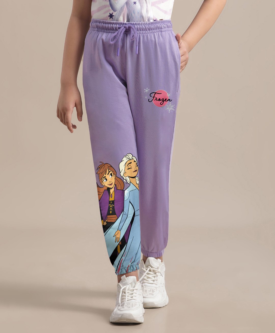 Kidsville Disney Frozen Featuring Elsa & Anna Character Printed Joggers - Purple-picture-18