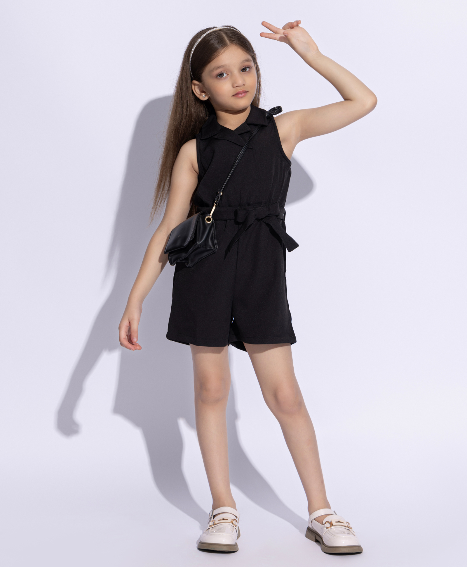 Taffykids Sleeveless Solid Blazer Style Jumpsuit - Black-picture-12