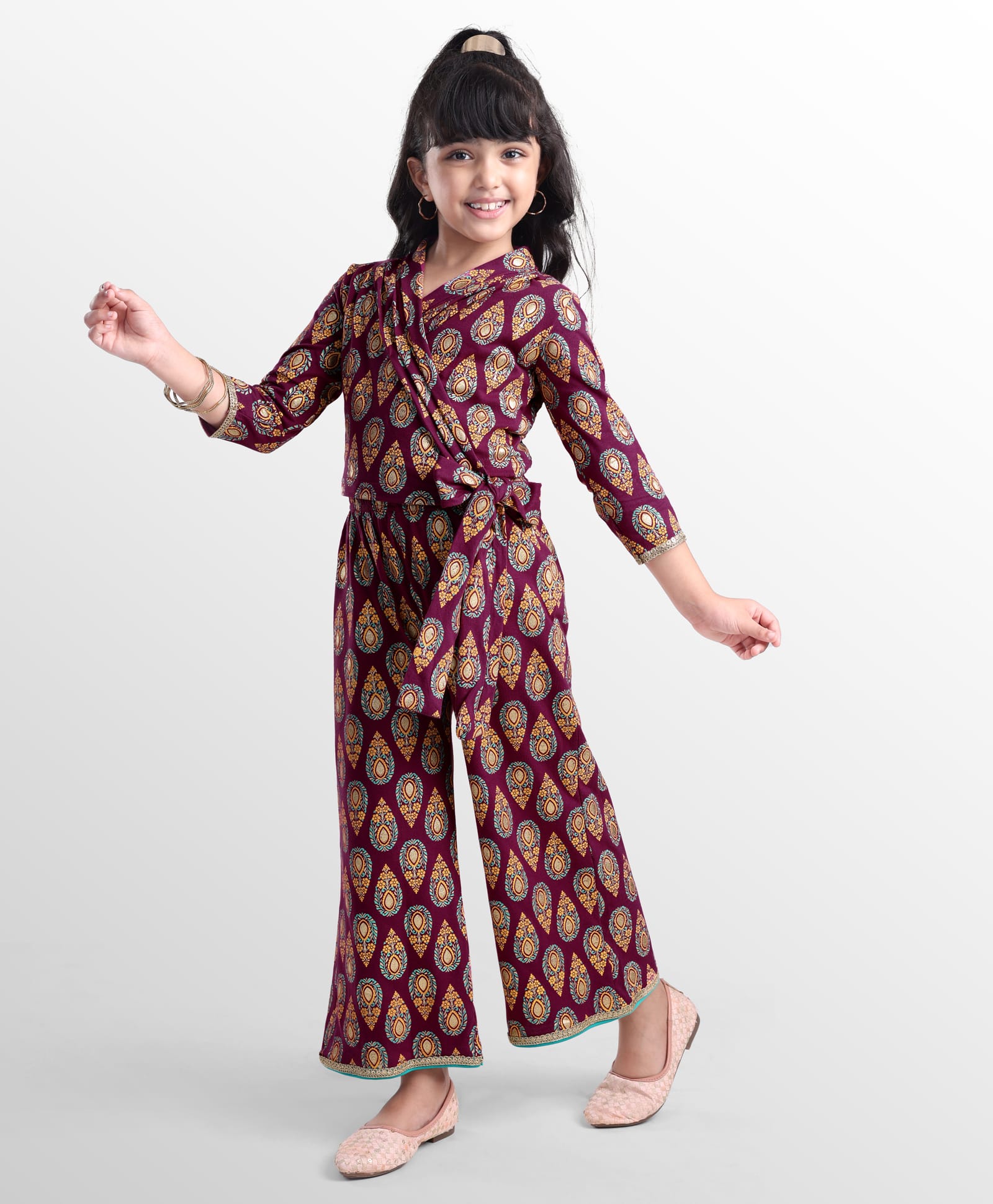 EARTHY TOUCH Single Jersey Knit Full Sleeves Printed Indo Western Co-Ord Set - Purple-image-21