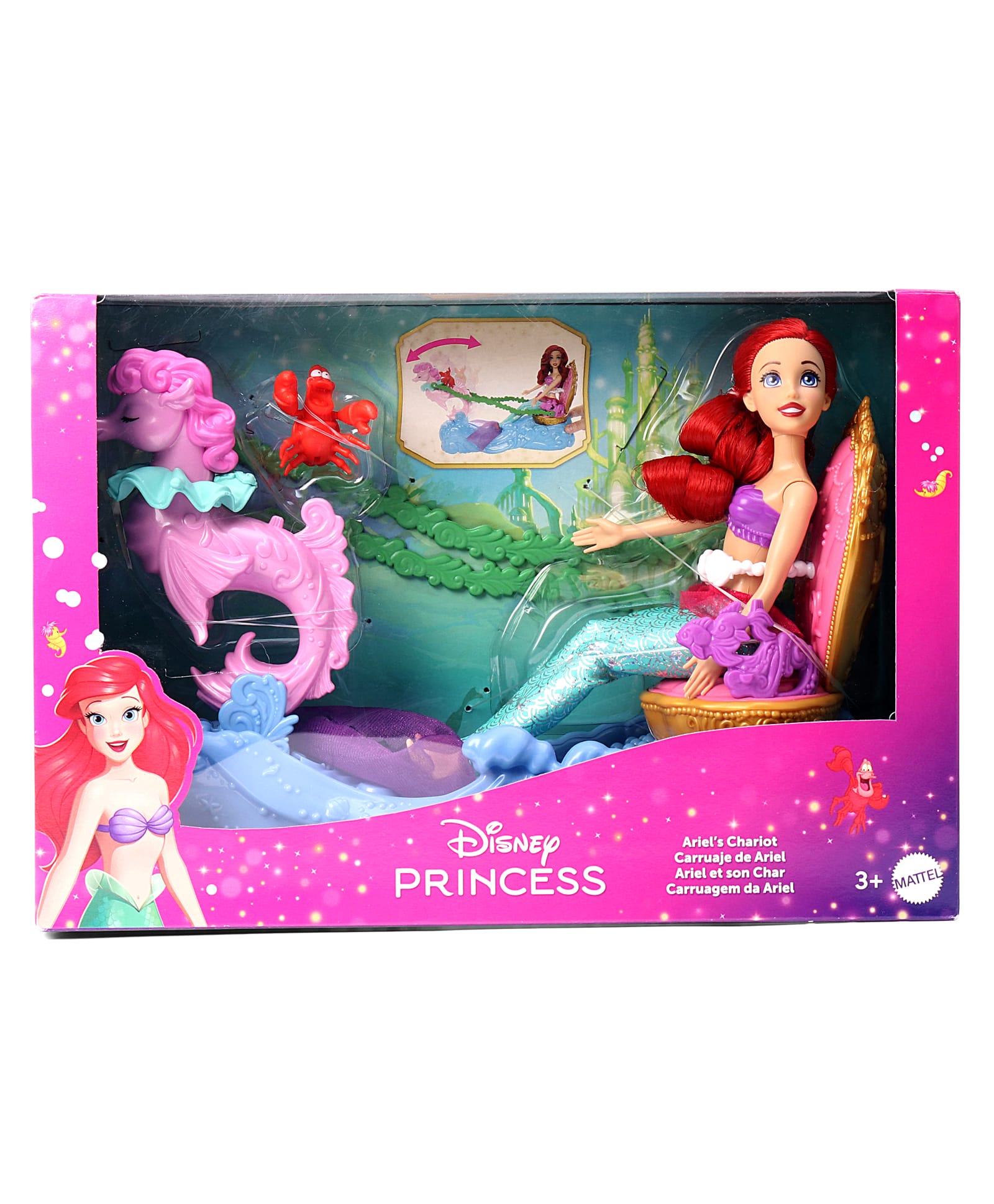 Disney Princess Ariel's Rolling Chariot with Mermaid Fashion Doll & Figure Inspired by Disney Movie Purple - Height 24 cm-image-5
