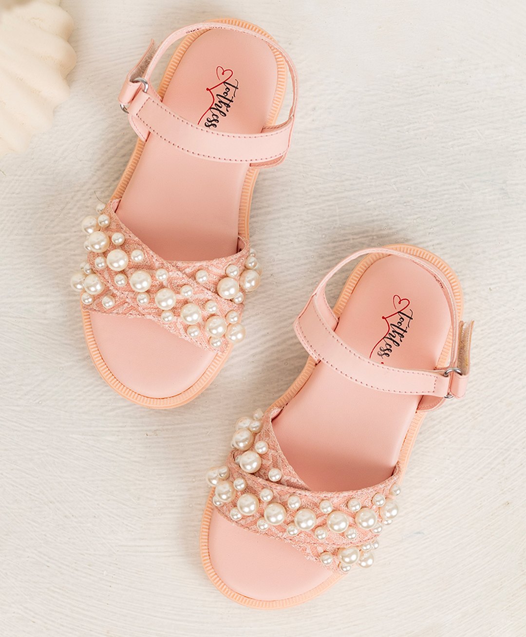 Toothless Pearls Embellished Sandals With Velcro Closure - Pink-image-6