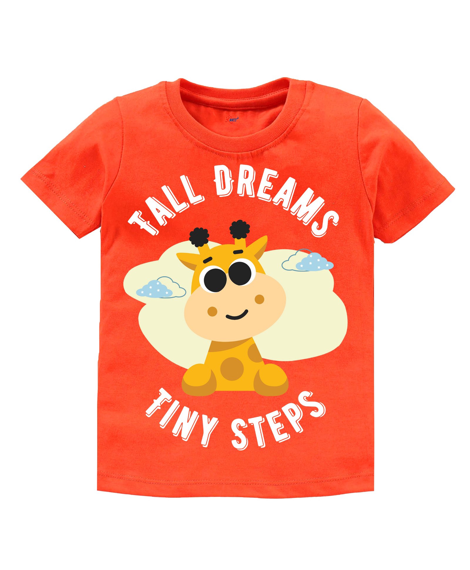 KAVEE Pure Cotton Half Sleeves Tall Dreams Tiny Steps Text & Baby Giraffe Printed Bio Washed Tee - Orange-picture-16