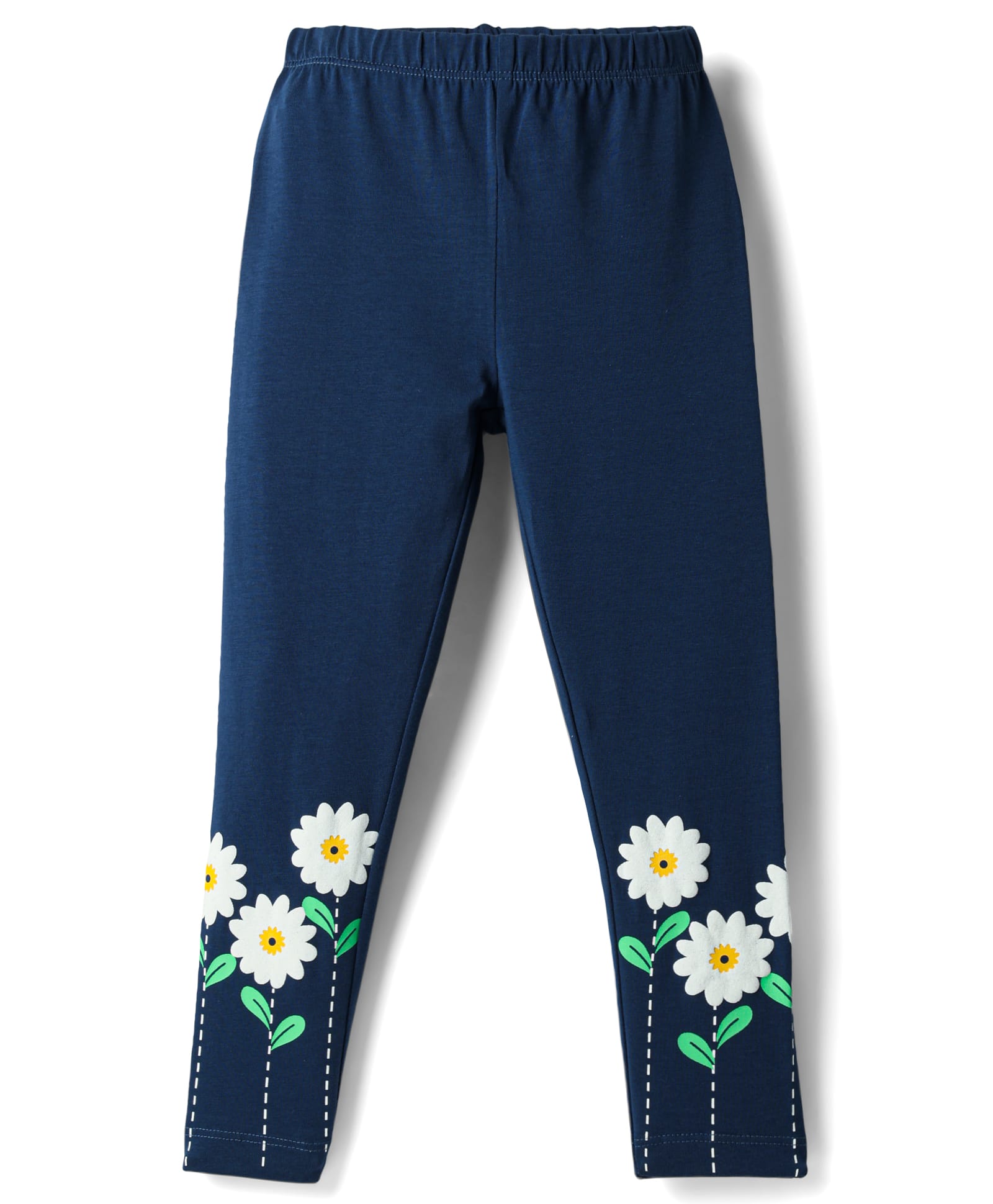 Babyhug Cotton Lycra Knit Full Length Leggings with Floral Print - Navy Blue-picture-27