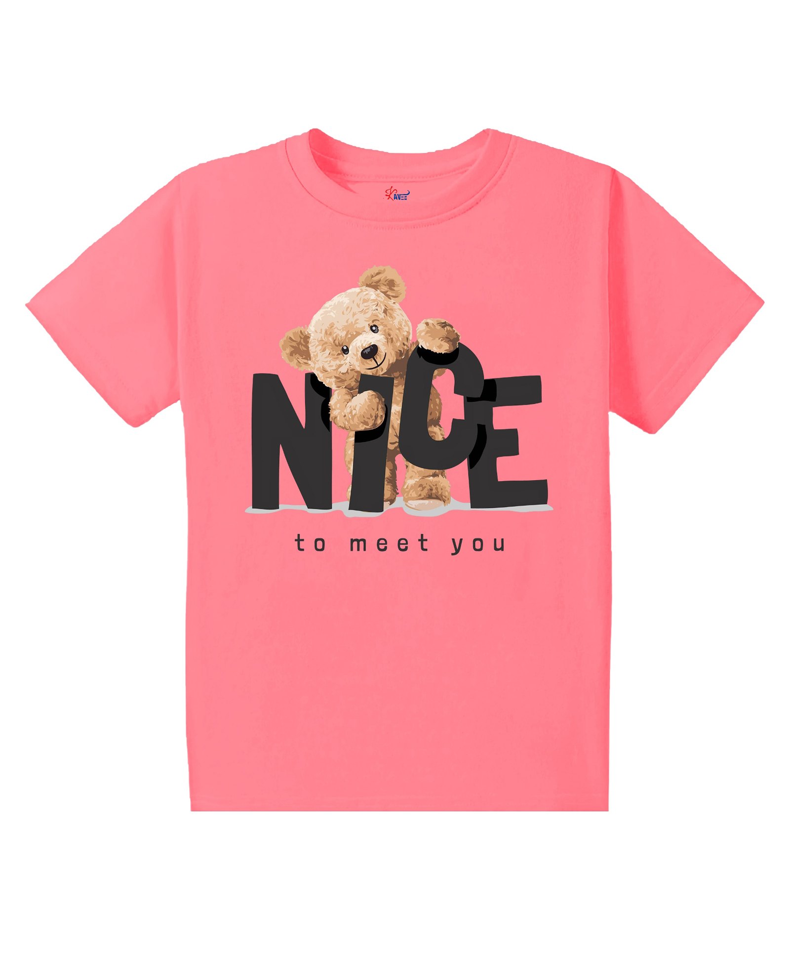 KAVEE Pure Cotton Half Sleeves Cute Teddy Bear & Nice Text Printed Bio Washed Tee - Peach-picture-14