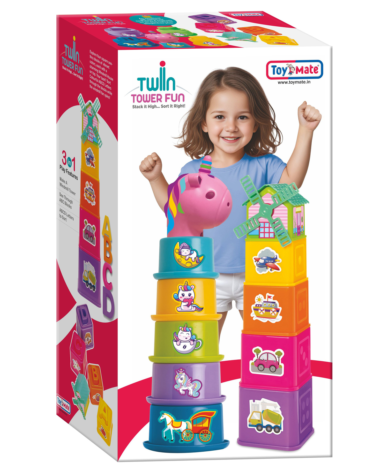 TOYMATE Twin Tower Fun Stack Toy Multicolor - 12 Pieces-picture-0