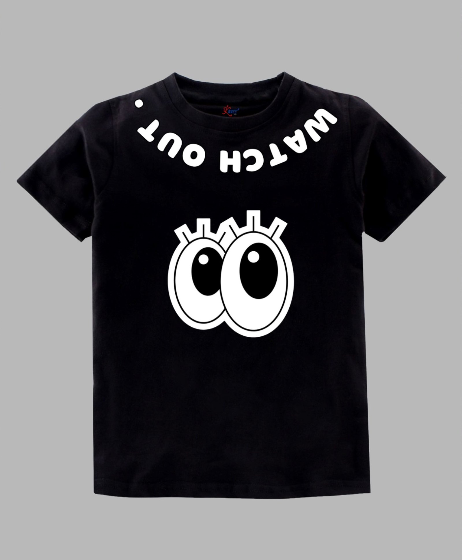KAVEE Pure Cotton Half Sleeves Watch Out Text Printed Bio Washed Tee - Black-picture-21