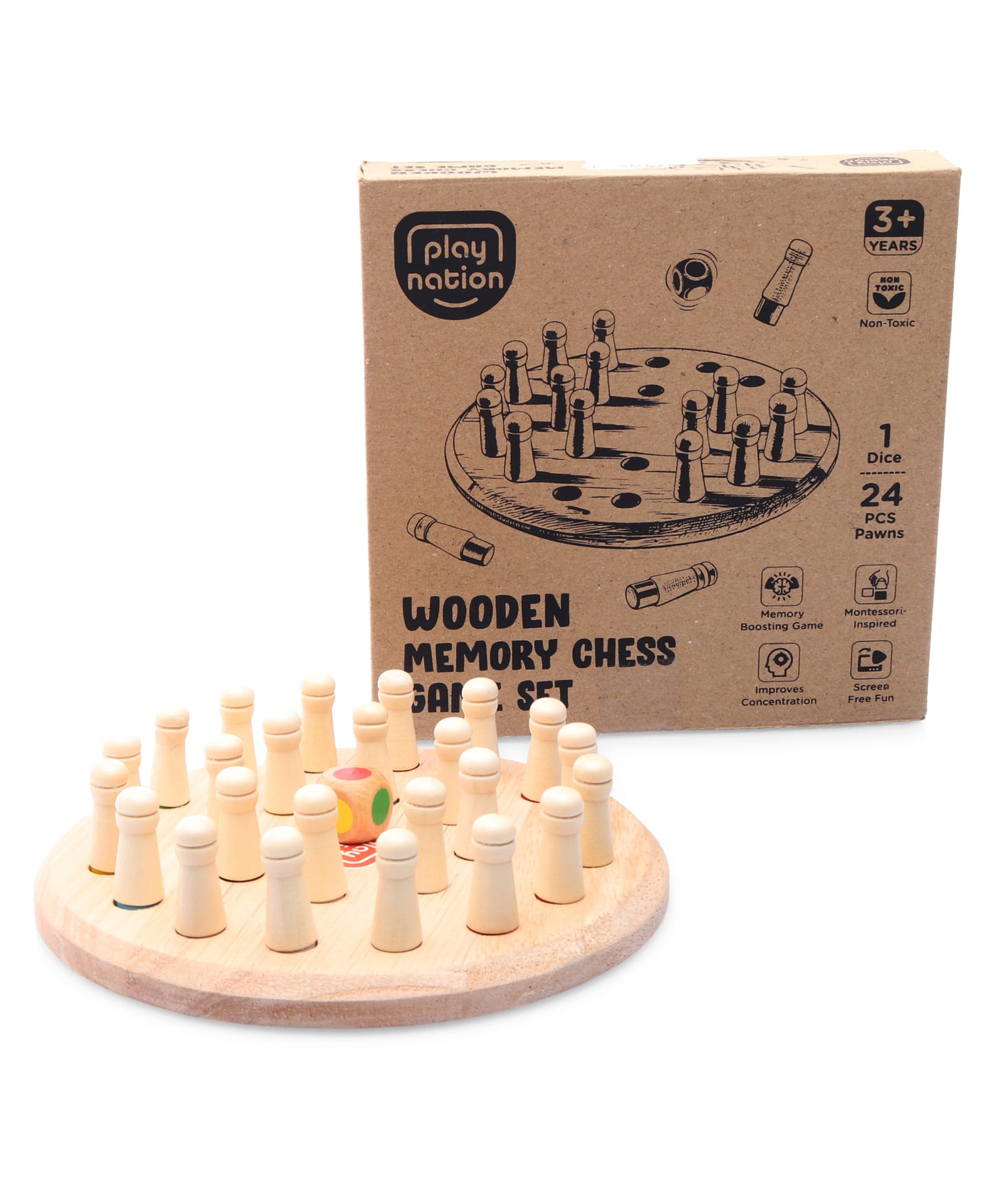 Play Nation Wooden Memory Matchstick Chess Game Set for Kids - Multicolor| Color Matching Board Game with Dice & Pegs| Educational Brain Development Toy| Improves Concentration