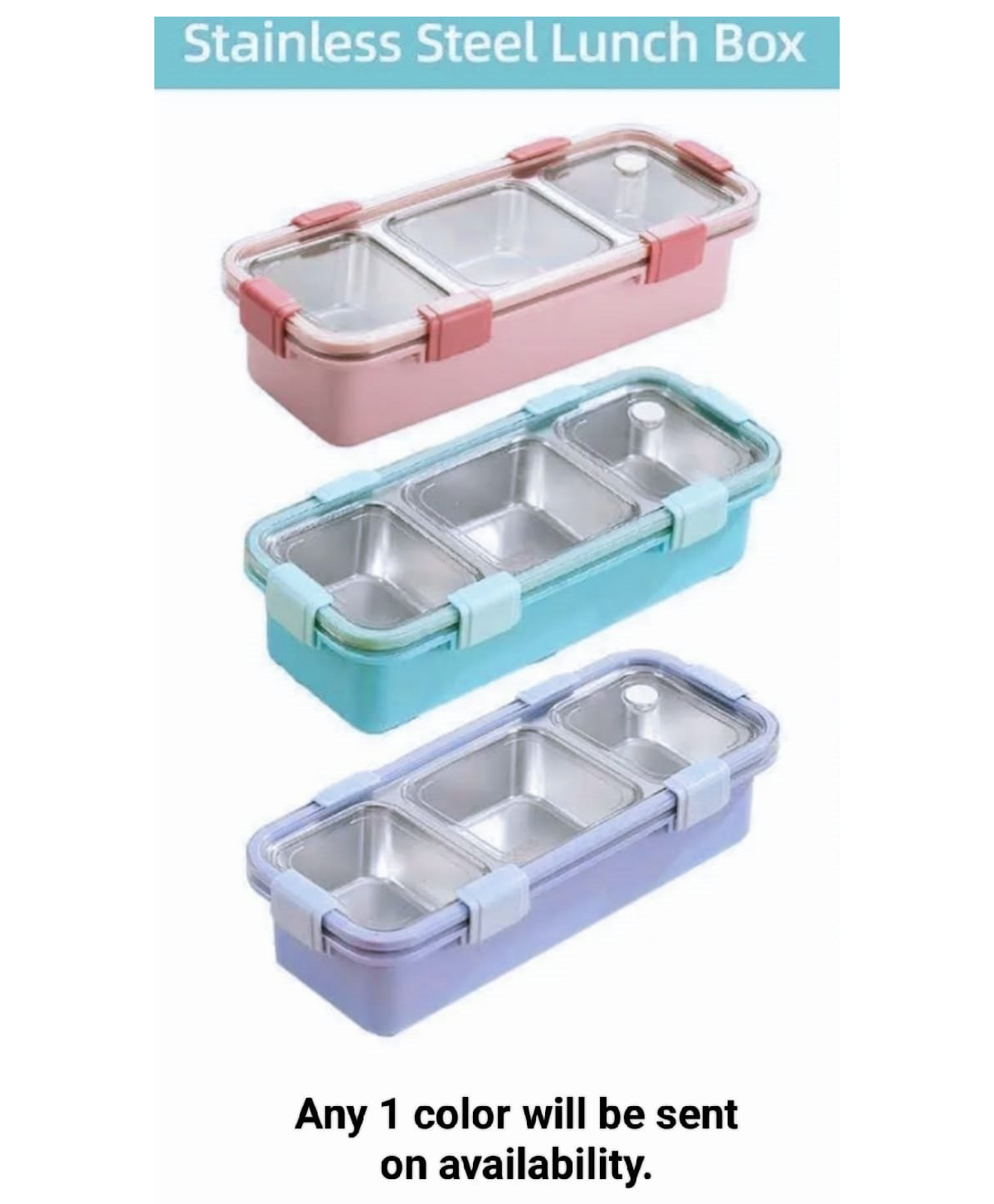 Azhari One Compartment Stainless Steel Lunch Box 600 +150 ml with Spoon and Chopstick + Bowl Color & Design May Vary Pack of 1