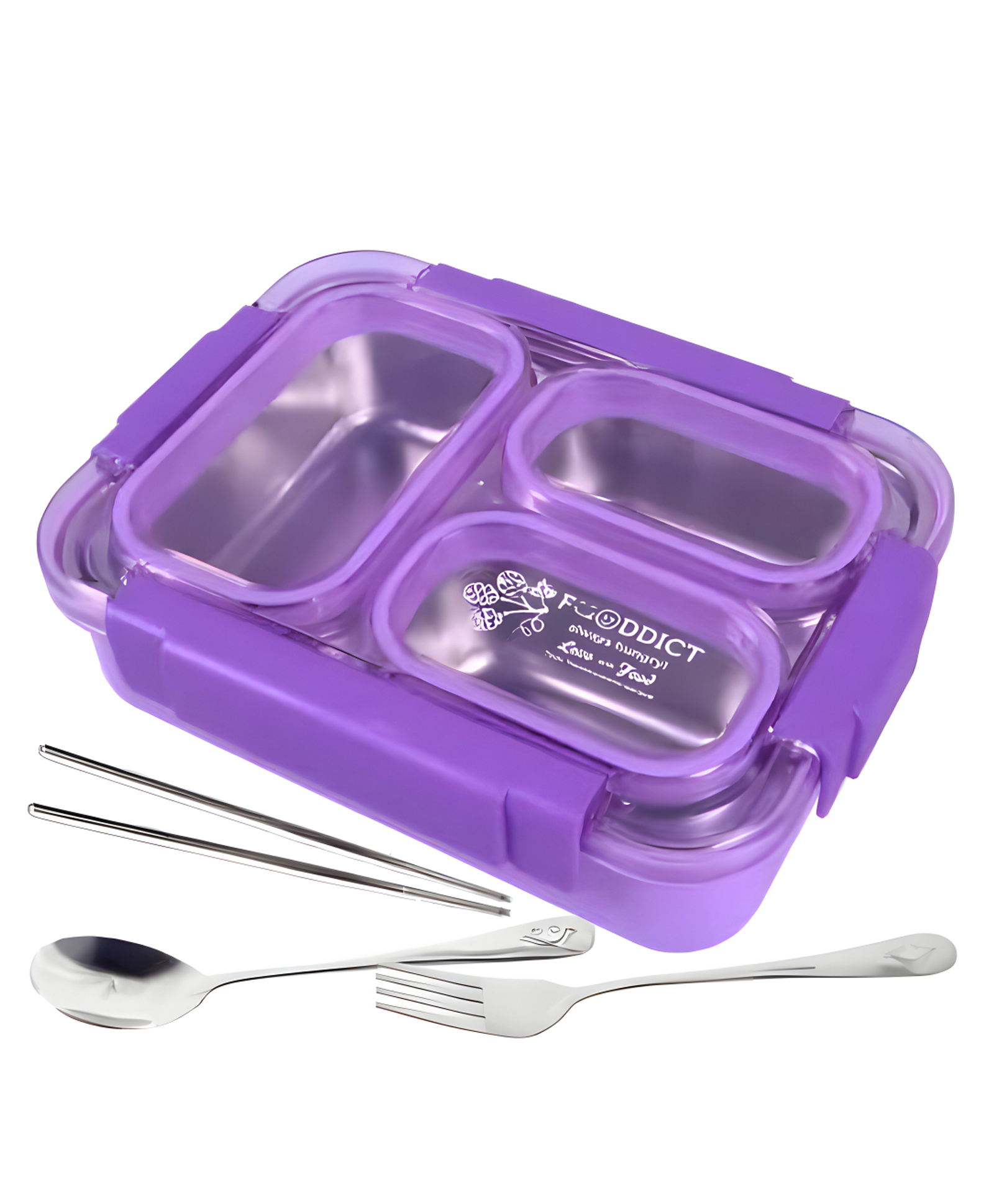 SCHOOLISH 3 Compartment Stainless Steel Leak Proof and Transfer Proof 710ml Lunch Box Tiffin with Cutlery for Kids and Adults- PACK OF 1- COLOR MAY VARY-image-5