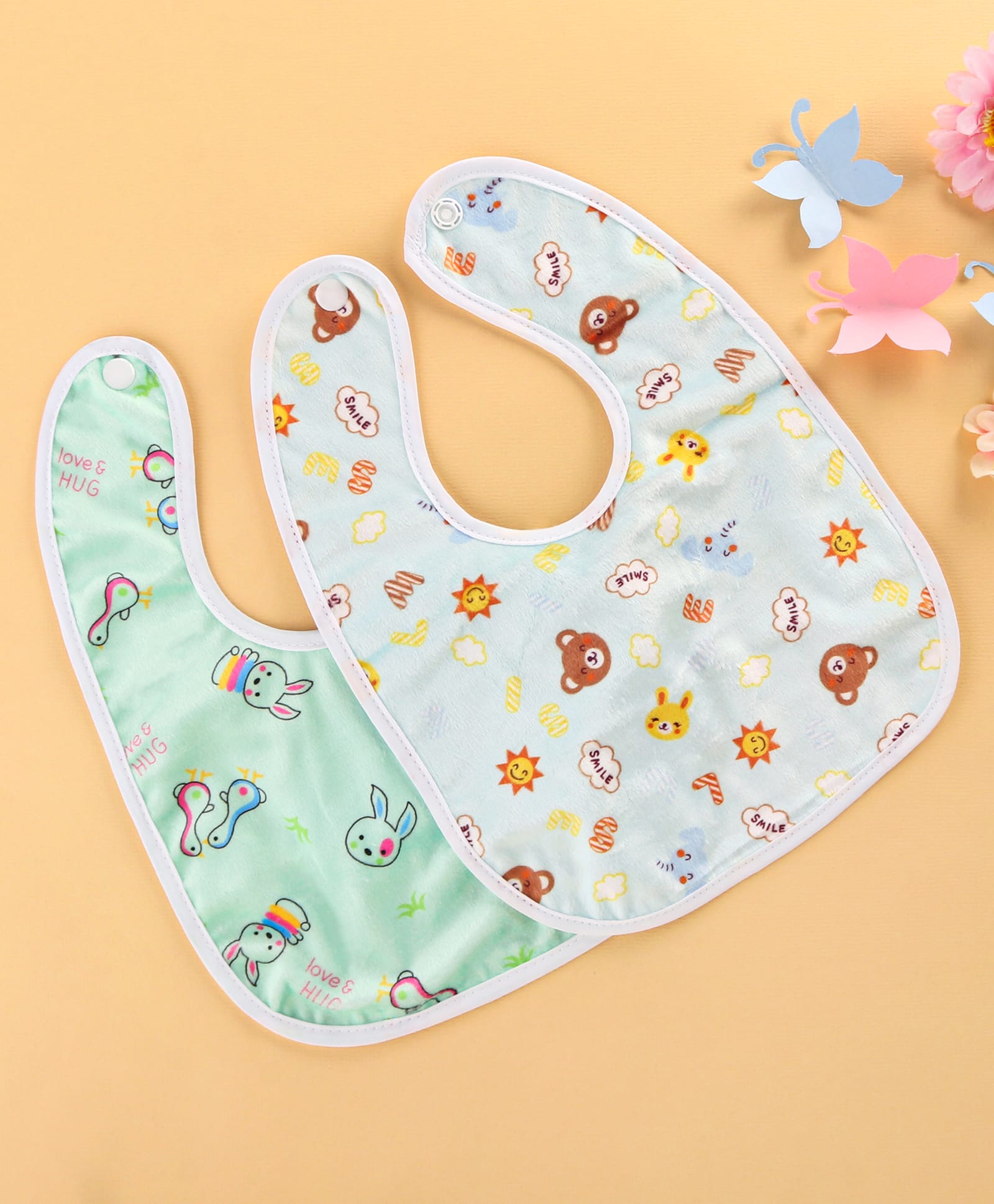 ZOE Waterproof Feeding Bibs with Snap Button Closure Animal Print Pack of 2- Multicolour-picture-40
