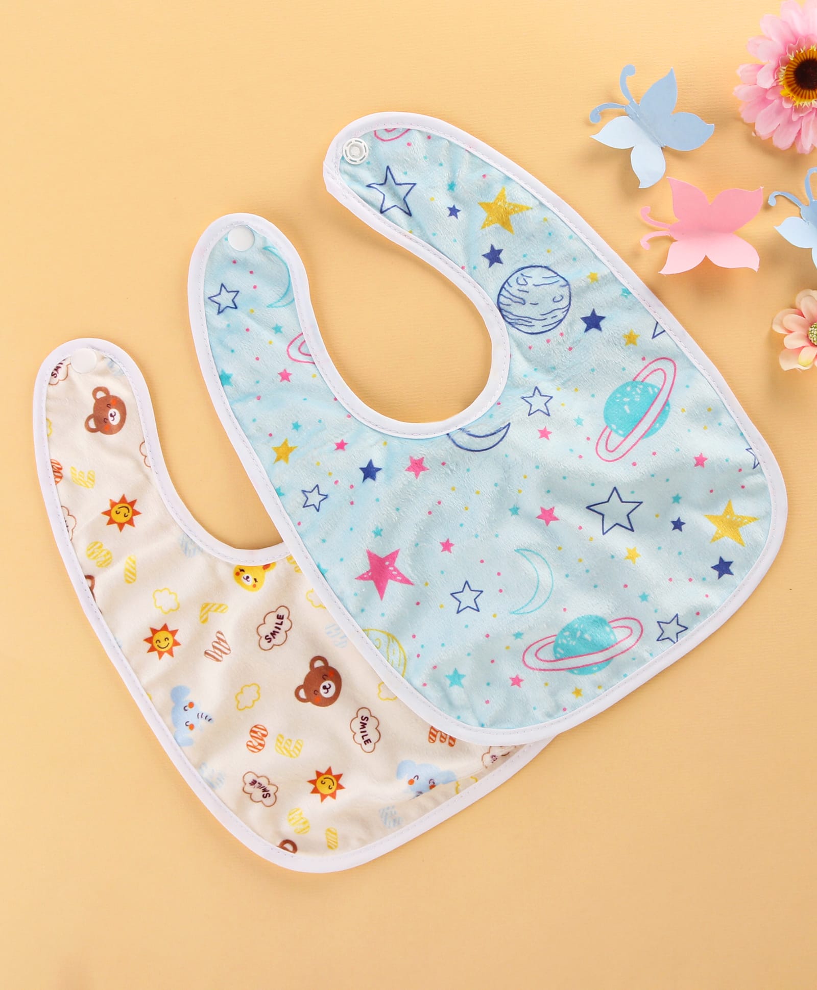 ZOE Waterproof Feeding Bibs with Snap Button Closure Animal Print Pack of 2- Multicolour-picture-21