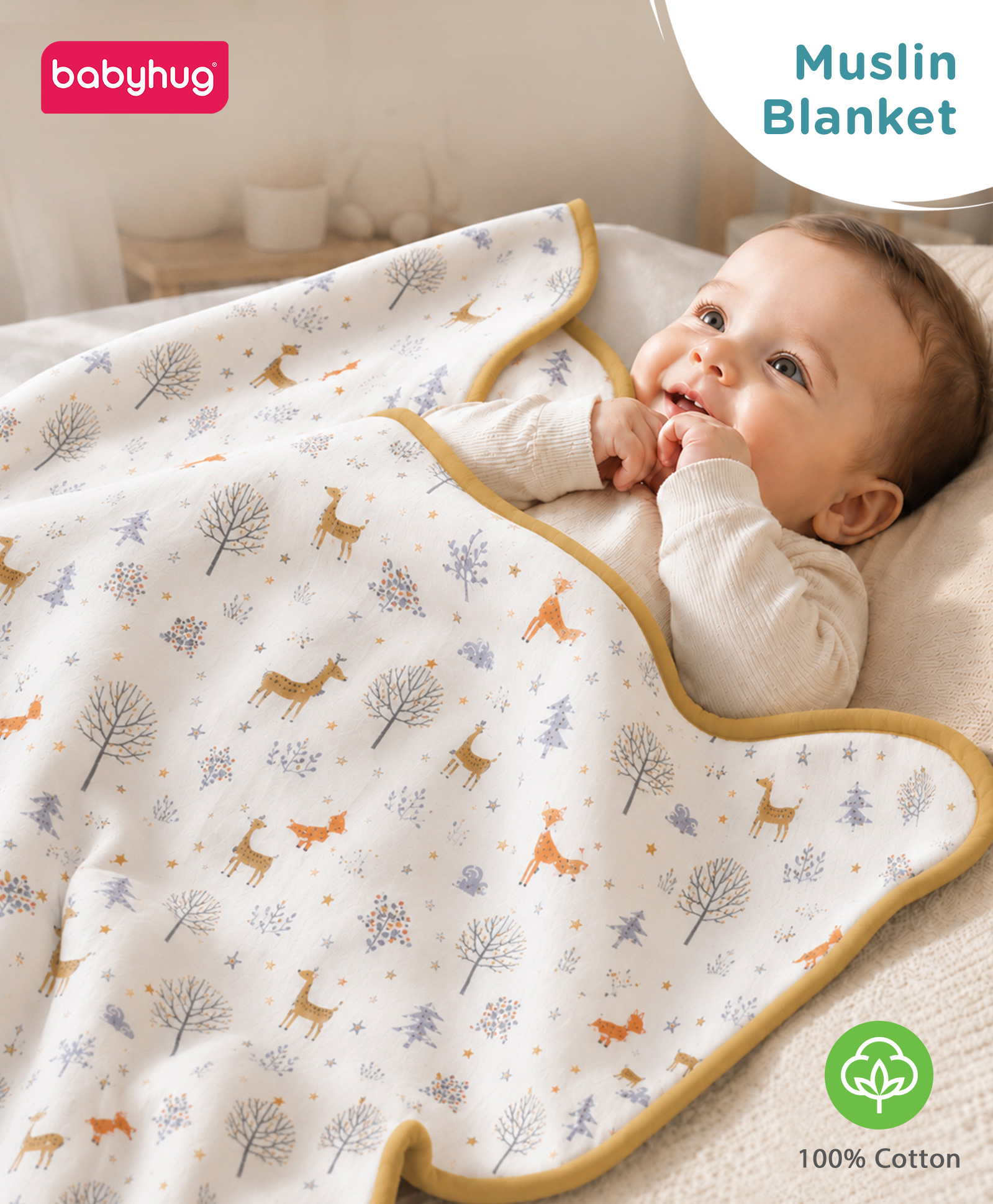 Babyhug Premium 3 Layered Baby Muslin Blanket Woodland Print - Multicolor| Soft & Breathable| All Season Blanket| New Born Gifting| Bath Towel, Wrapper, Feeding Towel| Machine Washable-image-22
