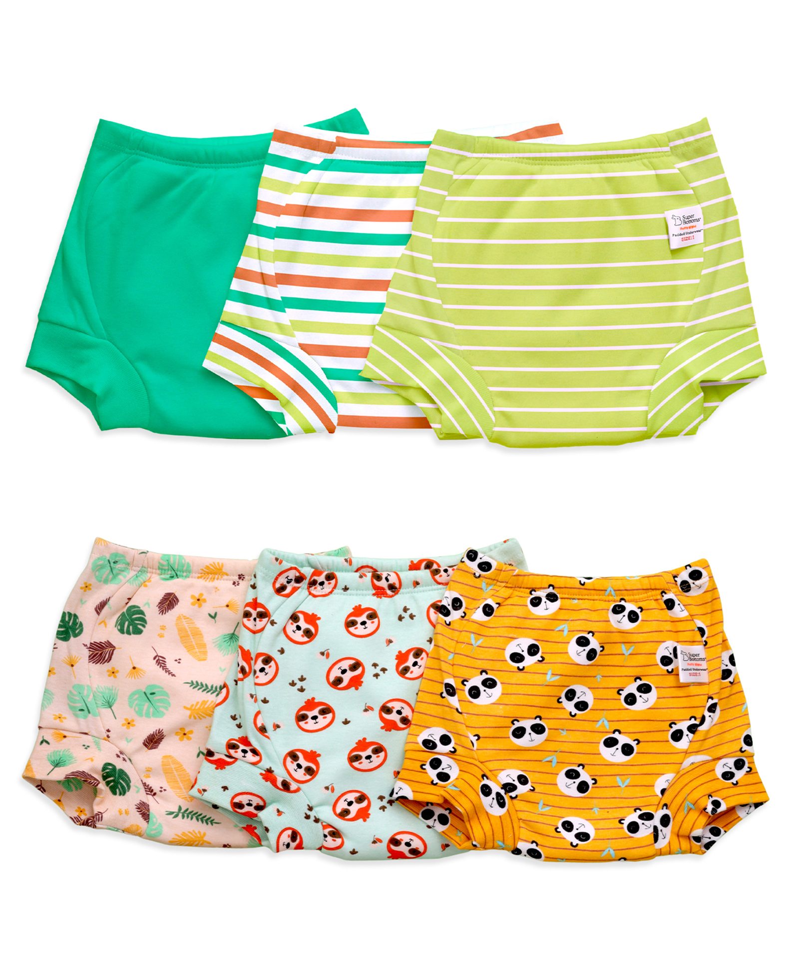 SuperBottoms Potty Training Pants for Mess-Free Diaper-Free Time with Animal & Vehicle Pack of 6 - White Yellow-picture-22